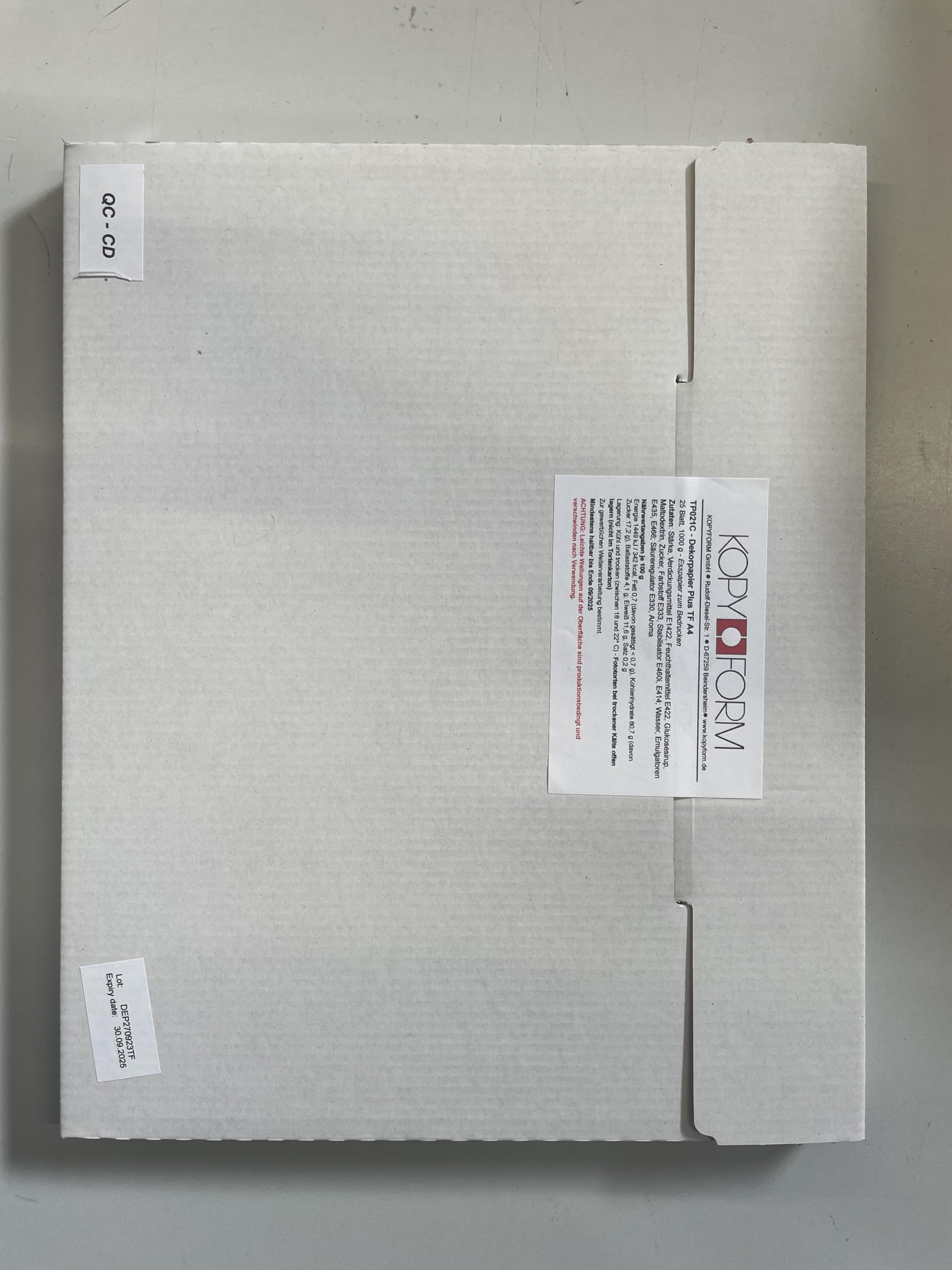 KOPYFORM Feuille de Sucre, A4, 25 feuilles pour imprimer des photos sur gateau (TP021C)