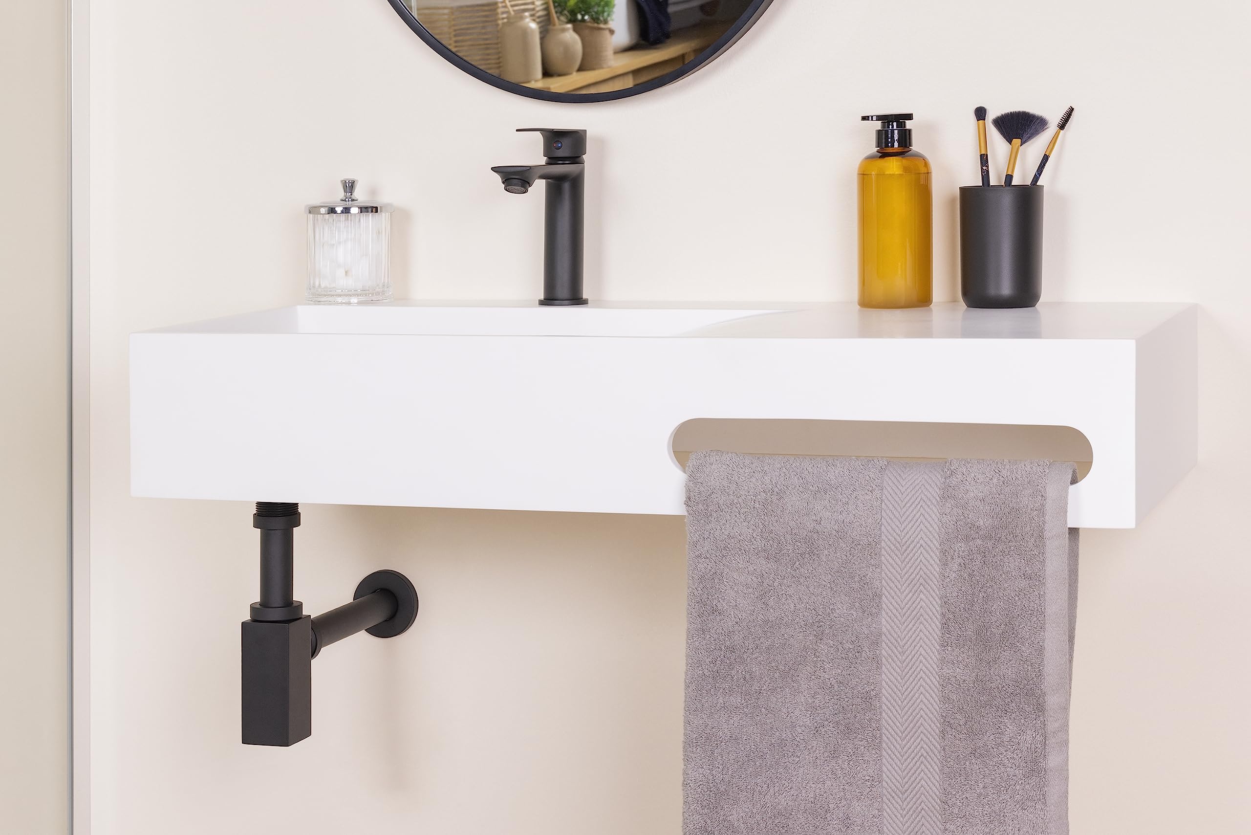 Sifón Cuadrado de Lavabo Visible de Latón Negro | Diseño Moderno y Sofisticado | Acabado Resistente a la Corrosión | Ideal para Baños Elegantes | NOYON & THIEBAULT