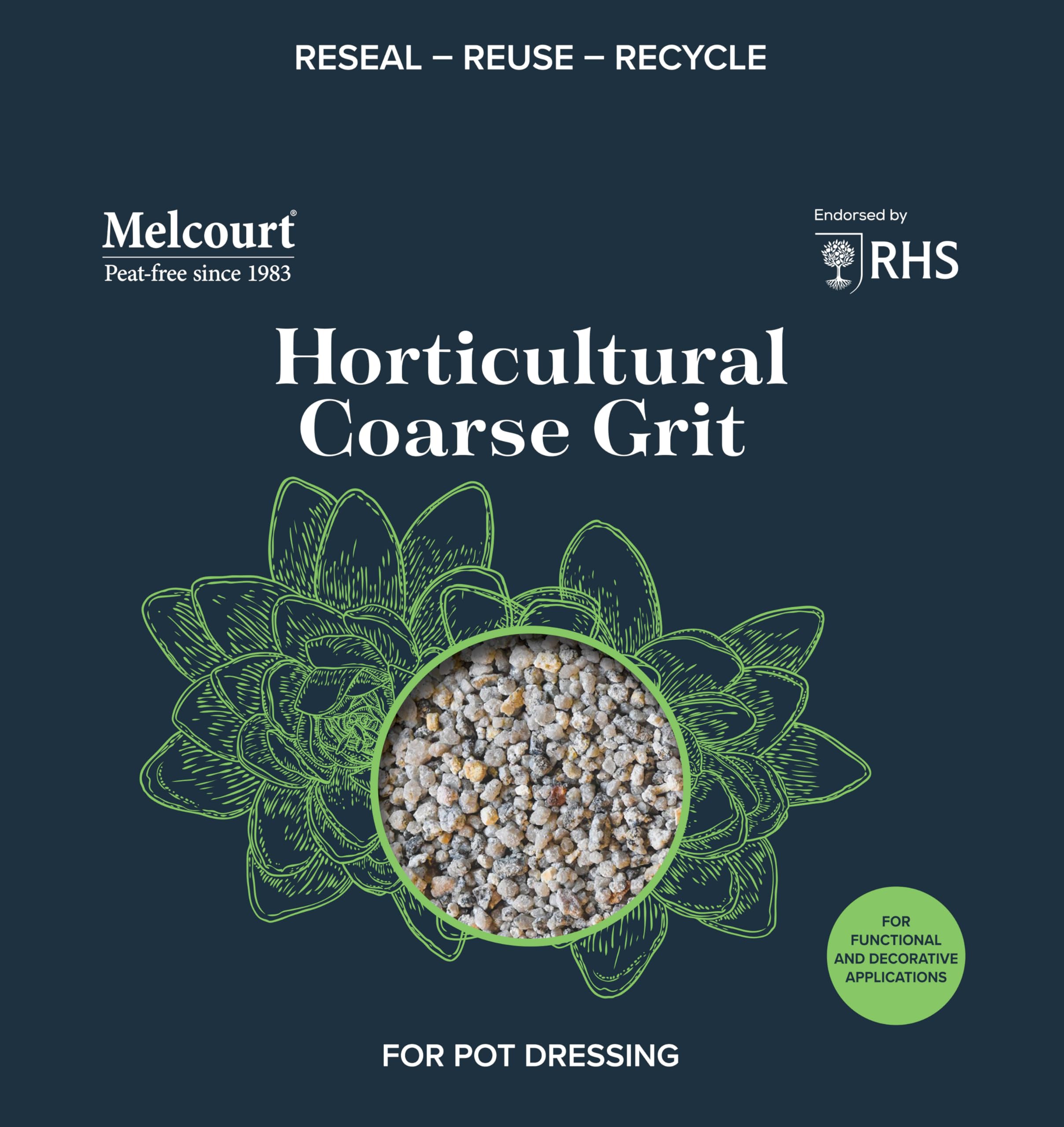 Melcourt Horticultural Coarse Grit, RHS Endorsed, Peat-Free Pot Dressing, 4kg, For Functional and Decorative Applications