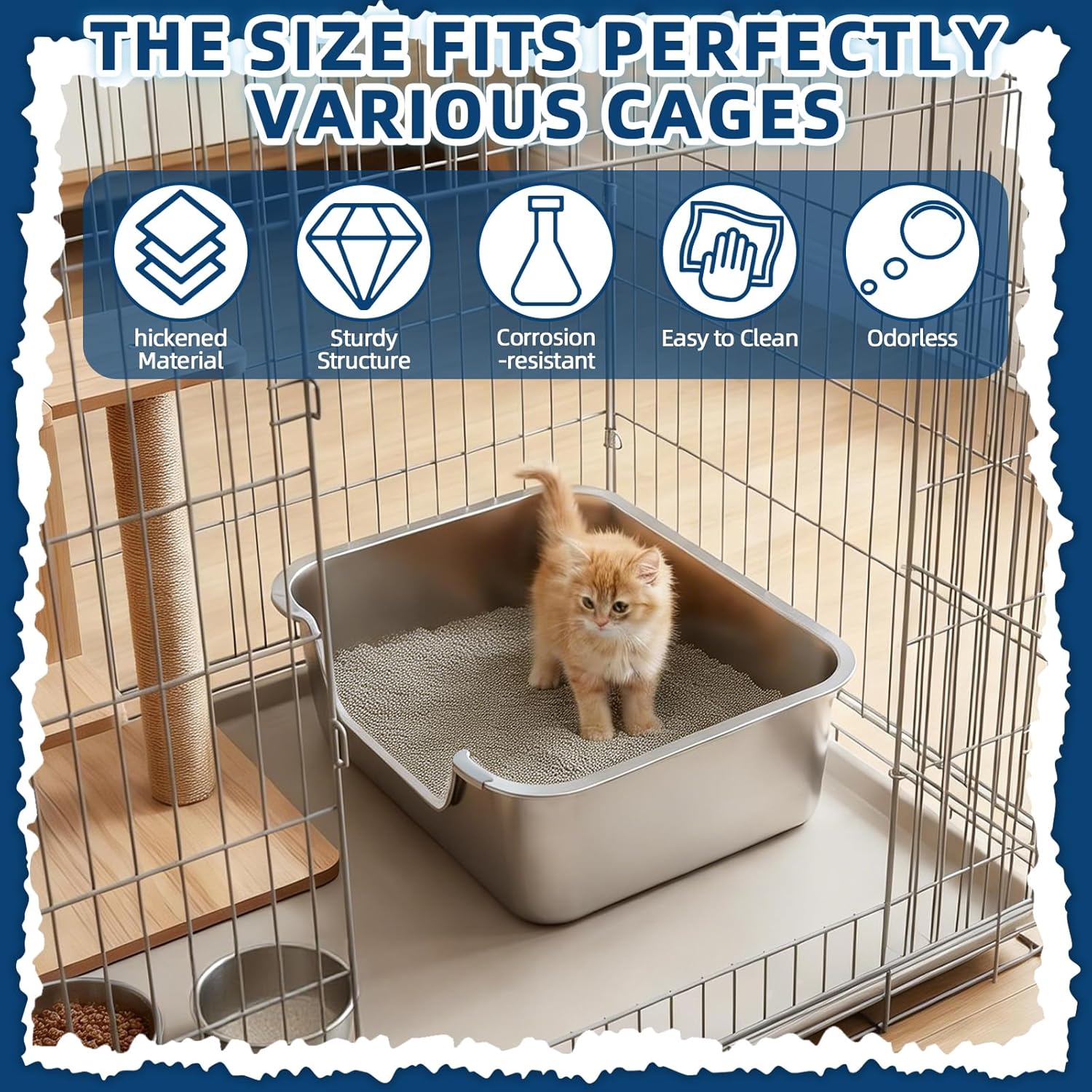 FHTONGE Low Entry Stainless Steel Cat Litter Box, Splash-Proof Hight Wall Metal Kitty Litter Box Kitten Toilet for Senior Arthritis Spay Injured Cats, 17.7X 13.8 in