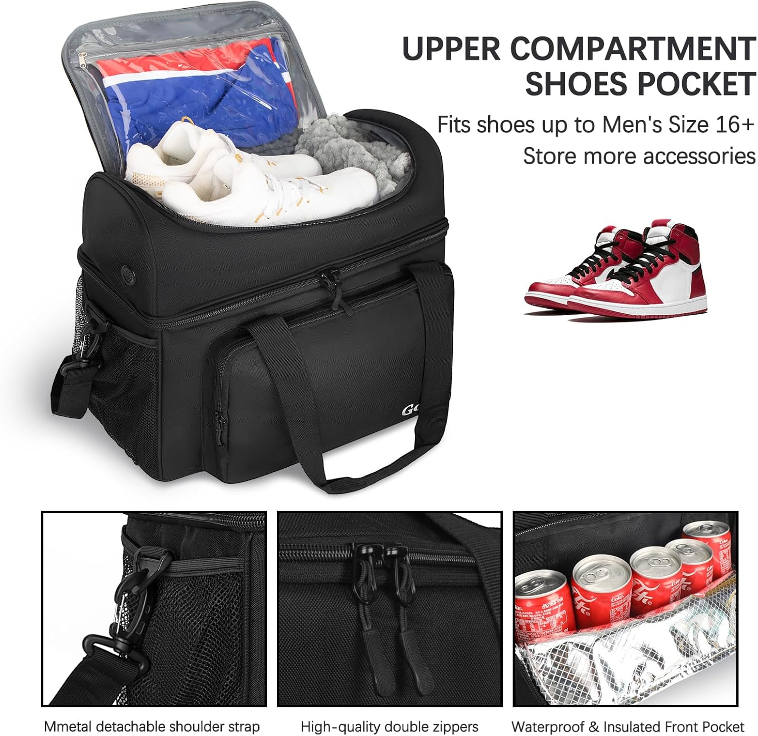 Goloni 2 Balls Bowling Bag with Ball Holder - Fits Bowling Shoes Up to Mens Size 16 and Accessories