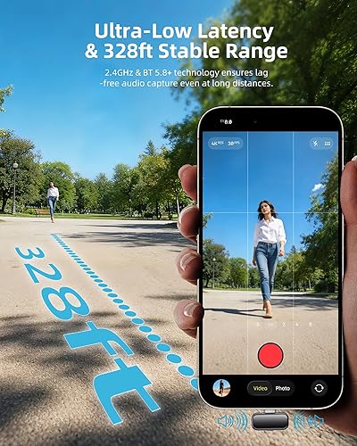 Miniatura 8 de Mini micrófono inalámbrico Lavalier para iPhone y cámara Android, micrófonos inalámbricos de doble canal con cancelación de ruido AI, rango de 328