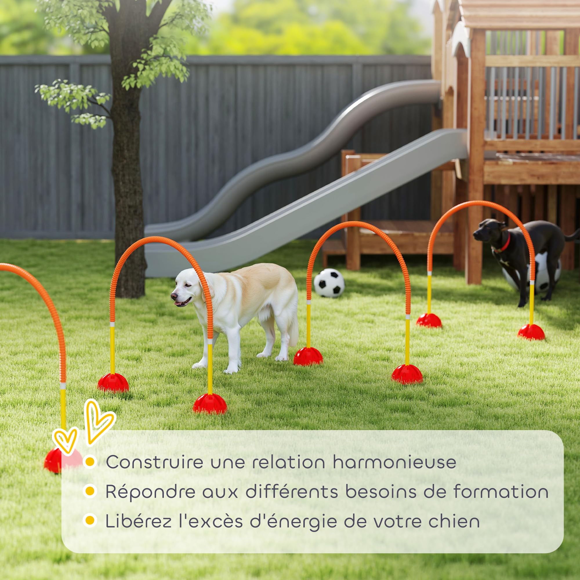 PawHut Kit d'équipement d'agilité pour Chien, kit d'agilité pour Chien avec 4 Portes à Largeur réglable, Sac de Transport, Assemblage Facile, Agility à Chien Portable, Jaune et Orange