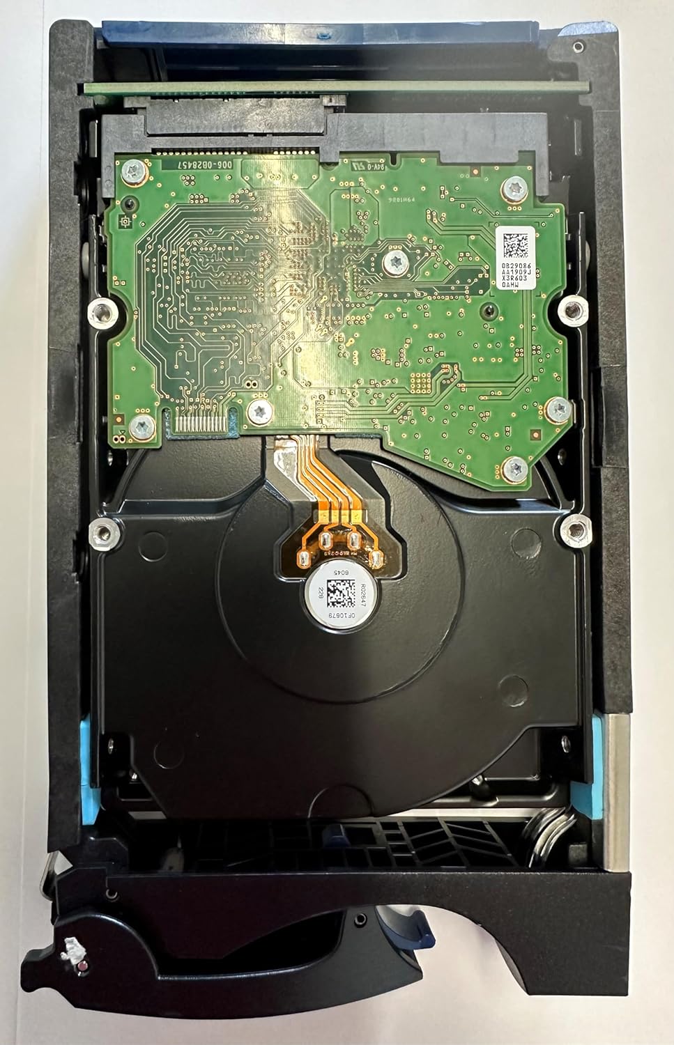 aoriana view of the X-ES30-4TBS 4TB SAS Enterprise Drive, showing the circuit board and SAS connector.