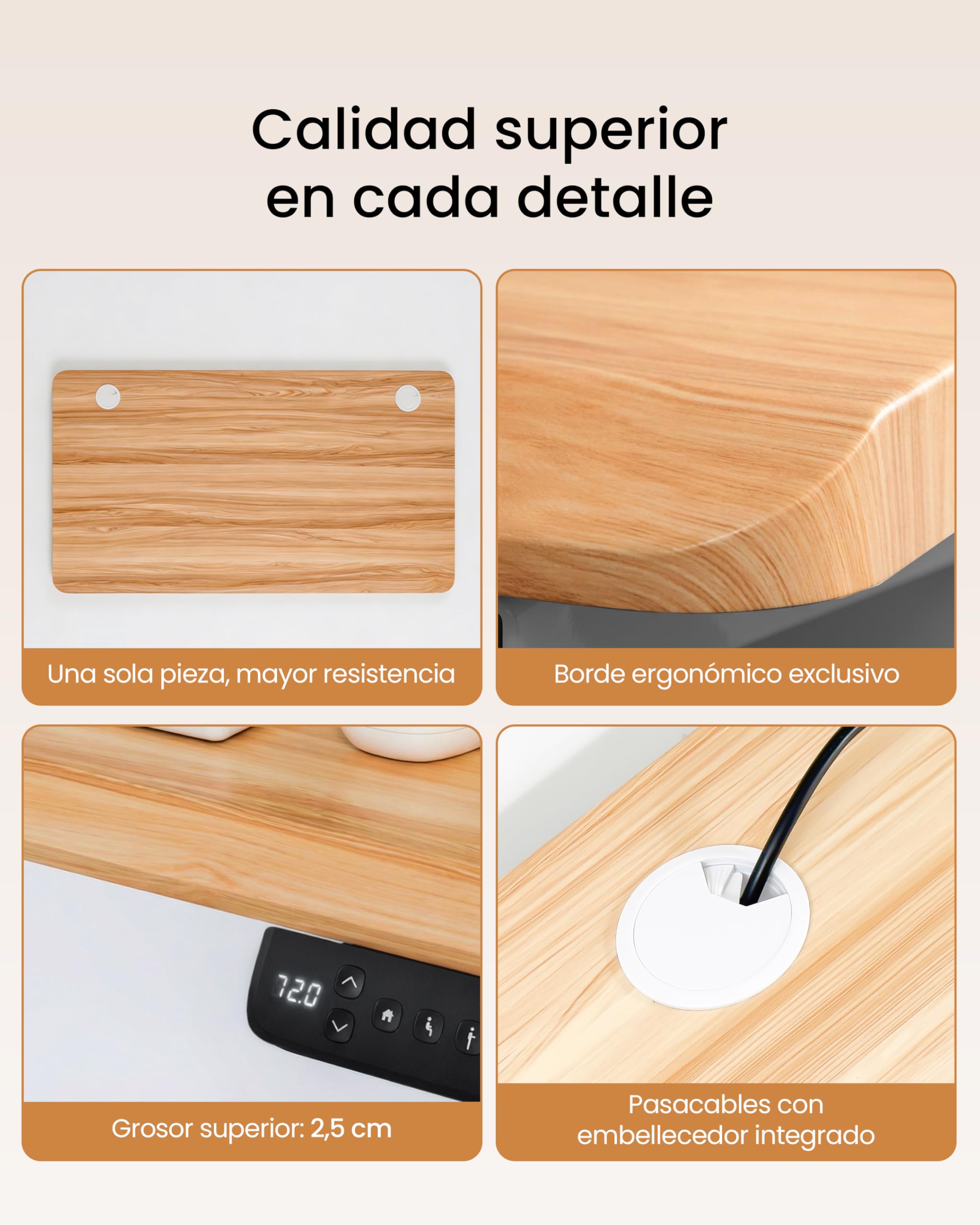 unycos - Escritorio Elevable Eléctrico con Tablero, Mesa con Opciones de Altura, Motor Individual, Función Memoria, Anticolisión, Temporizador, 100 * 60 * 2.5cm (Gris/Madera, Core One)