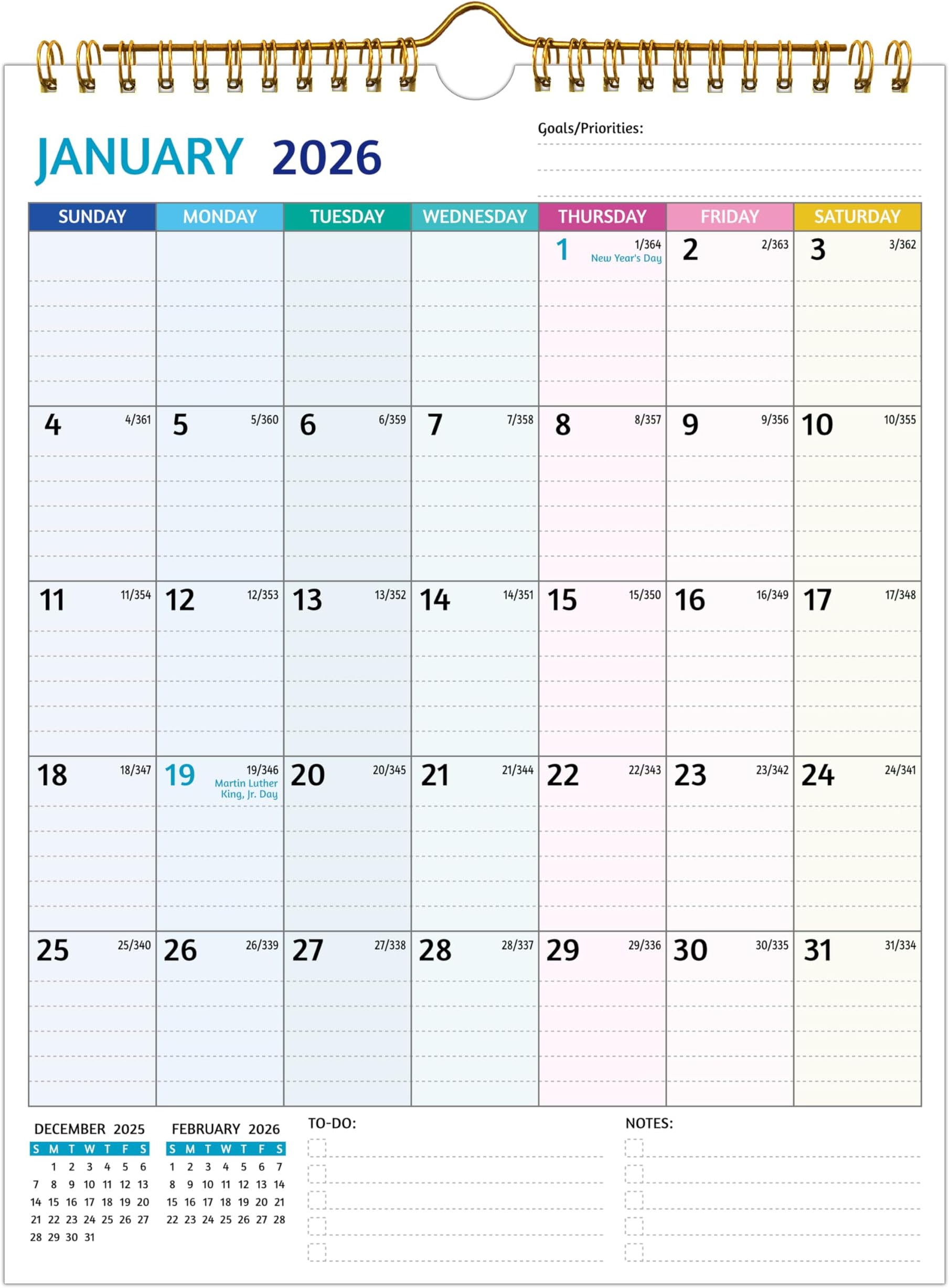 Wall Calendar 2025-2026 – Use Now to Dec 2026, 20 Monthly Calendar 2025-2026 for Wall, 8.5 x 11 In, 2026 Small Calendar, Ruled Blocks, Thick Paper, Holidays, To-do ＆ Notes, Great for Organizing