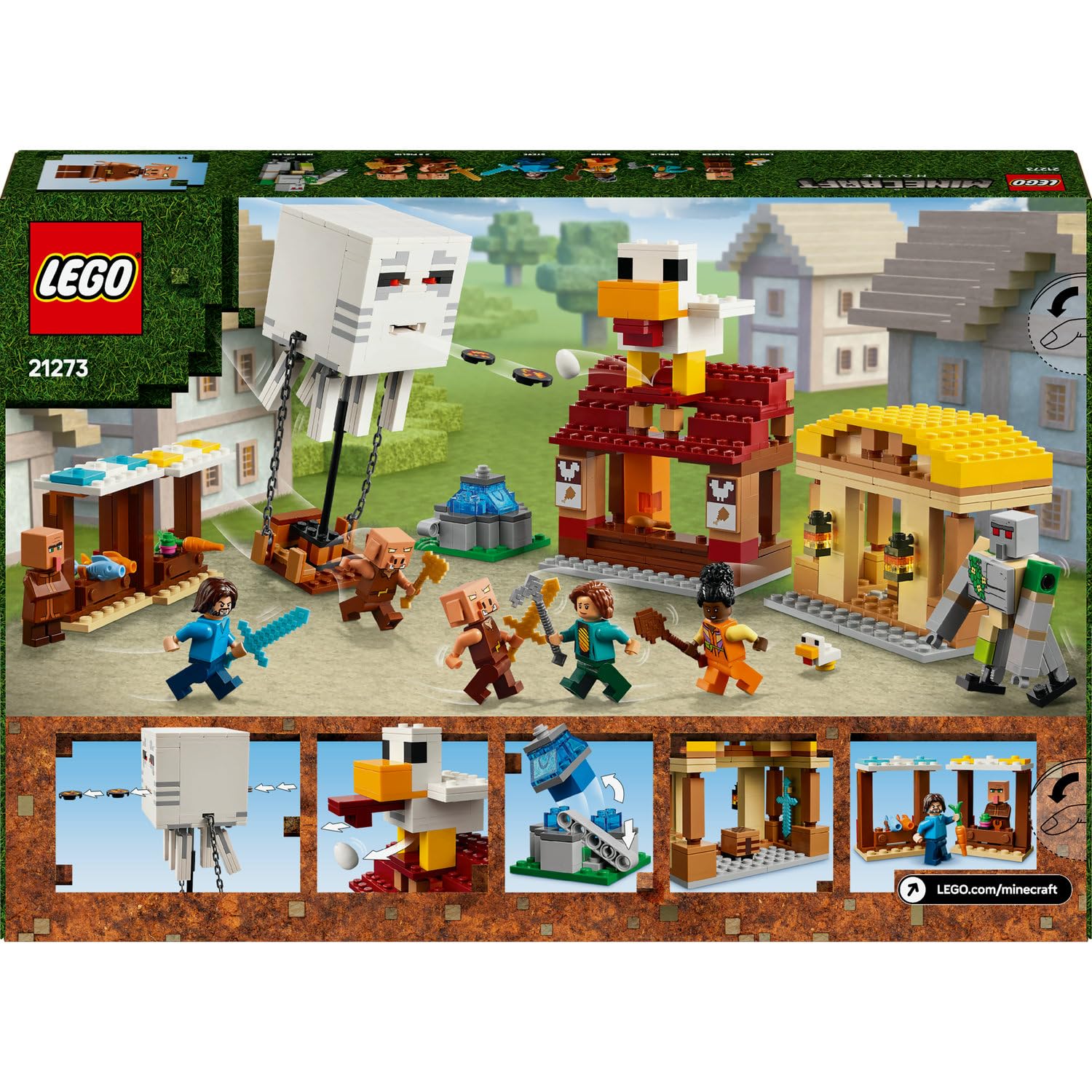 LEGO Minecraft Hortlak Balon Köy Saldırısı 21273-10 Yaş ve Üzeri Çocuklar için Steve, Dawn, Piglin ve Duruşu Ayarlanabilir Demir Golem Minifigürleri İçeren Yaratıcı Oyuncak Yapım Seti (555 Parça)