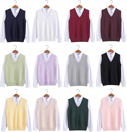 Yujianxiong ニットベスト スクールベスト 無地 学生服 Vネック ベスト ニット セーター チョッキ 学生制服 カットソー 女子制服 スクールセーター アウター
