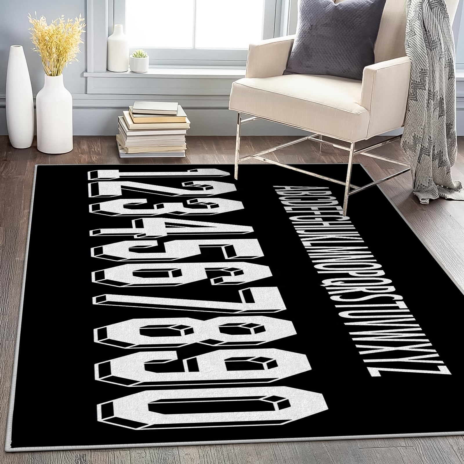 Teppich Quadratisch 150x150 Nummer Teppich Kurzflor Waschbar in Waschmaschine Brief Teppich Gegend rutschfest Dünn Saugfähig für Wohnzimmer