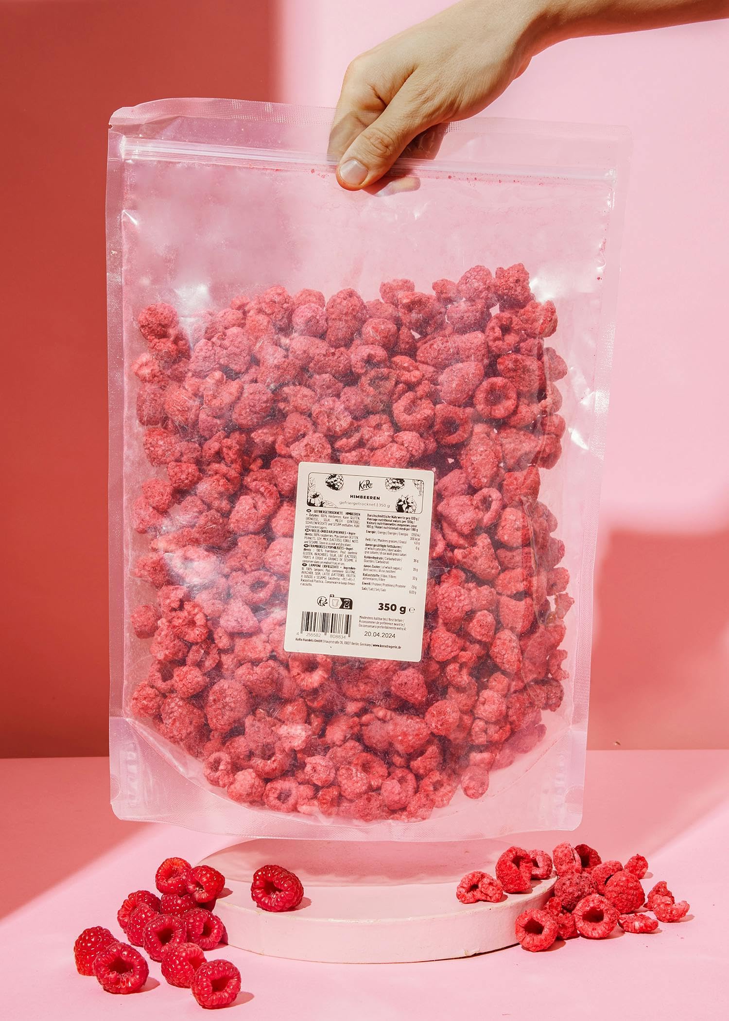 KoRo – Framboises lyophilisées 350 g – 100 % framboises sans additifs – Riche en fibres – Fruité et aromatique – En garniture pour le muesli, les chocolats ou comme collation entre les repas