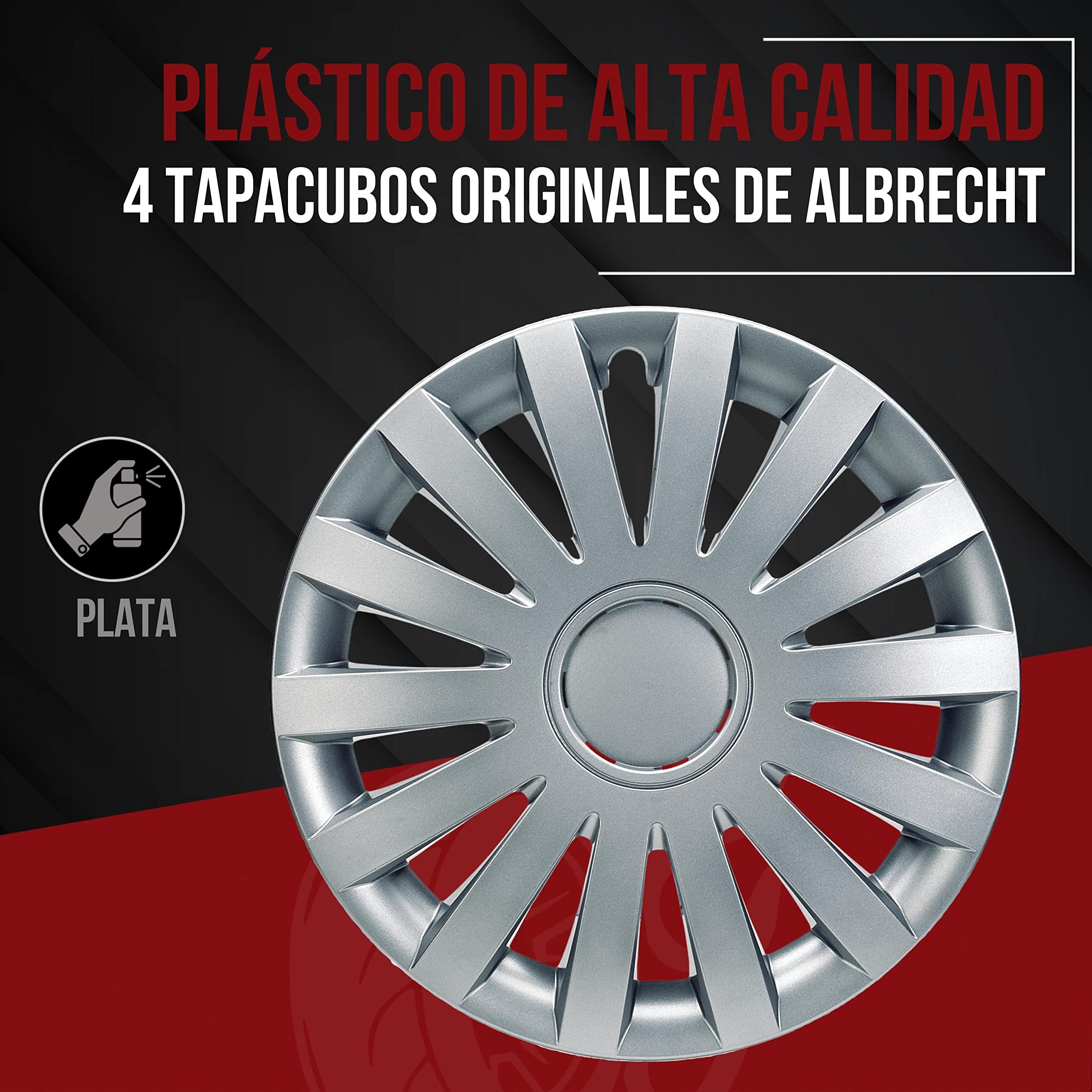 Albrecht tapacubos 15 Pulgadas Plata para Llantas de Acero - Tapacubos Wind de plástico Barnizado - Duradero en el Embalaje Original de Albrecht