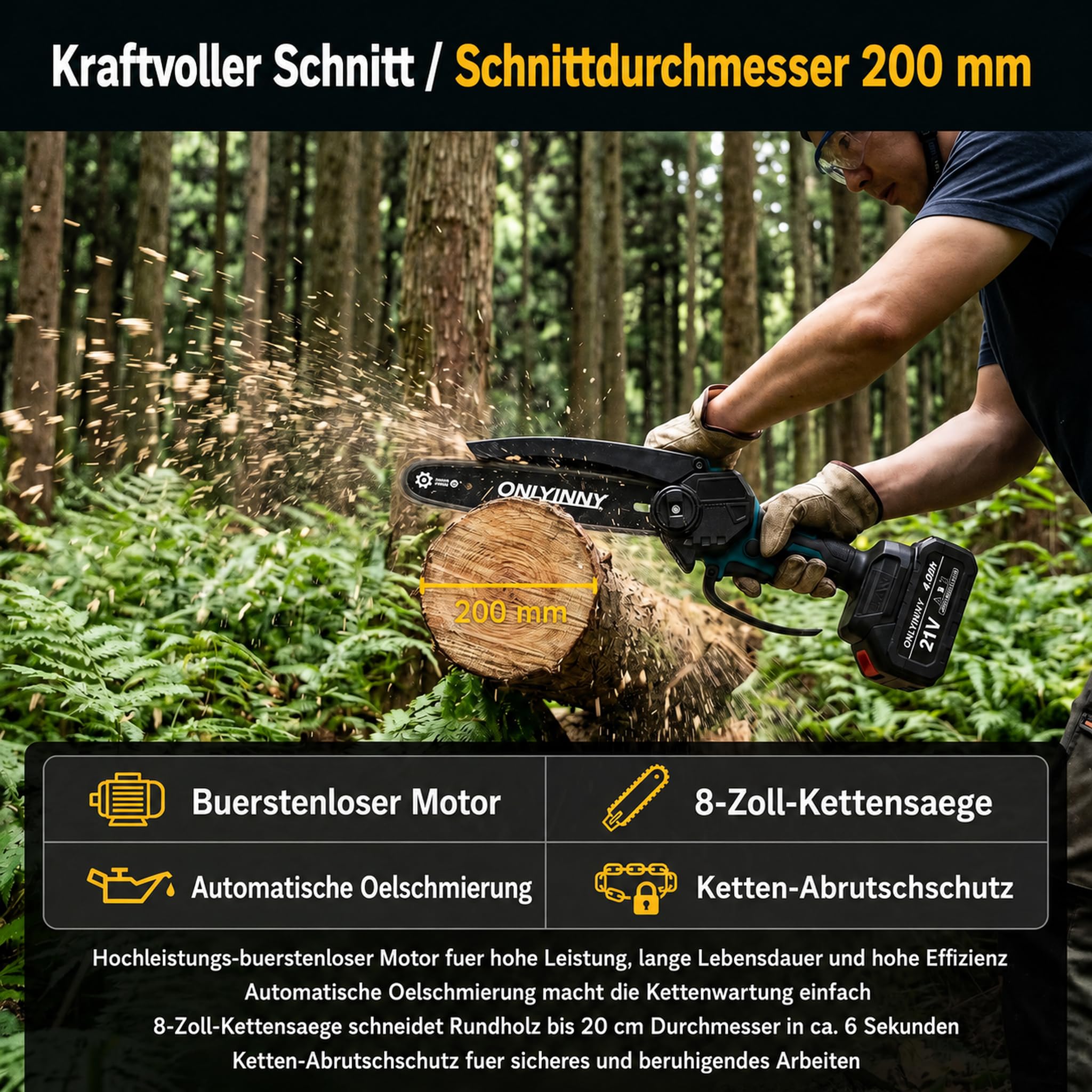 Kit 4-en-1 Tronçonneuse 8" & Sécateur Électrique, moteur brushless, 2 batteries 4Ah, perche télescopique portée 4,57m, outil élagage jardin arbres fruitiers