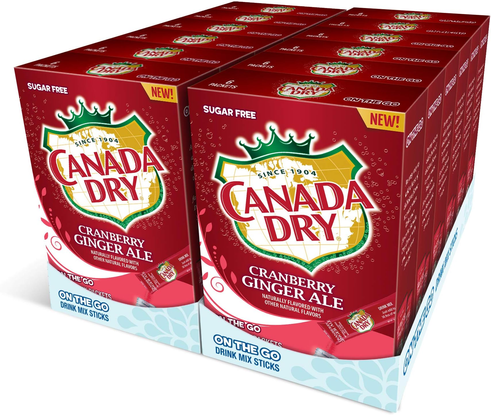 Canada Dry, Cranberry Ginger Ale – Powder Drink Mix - (12 boxes, 72 sticks) – Sugar Free & Delicious, Makes 72 flavored water beverages