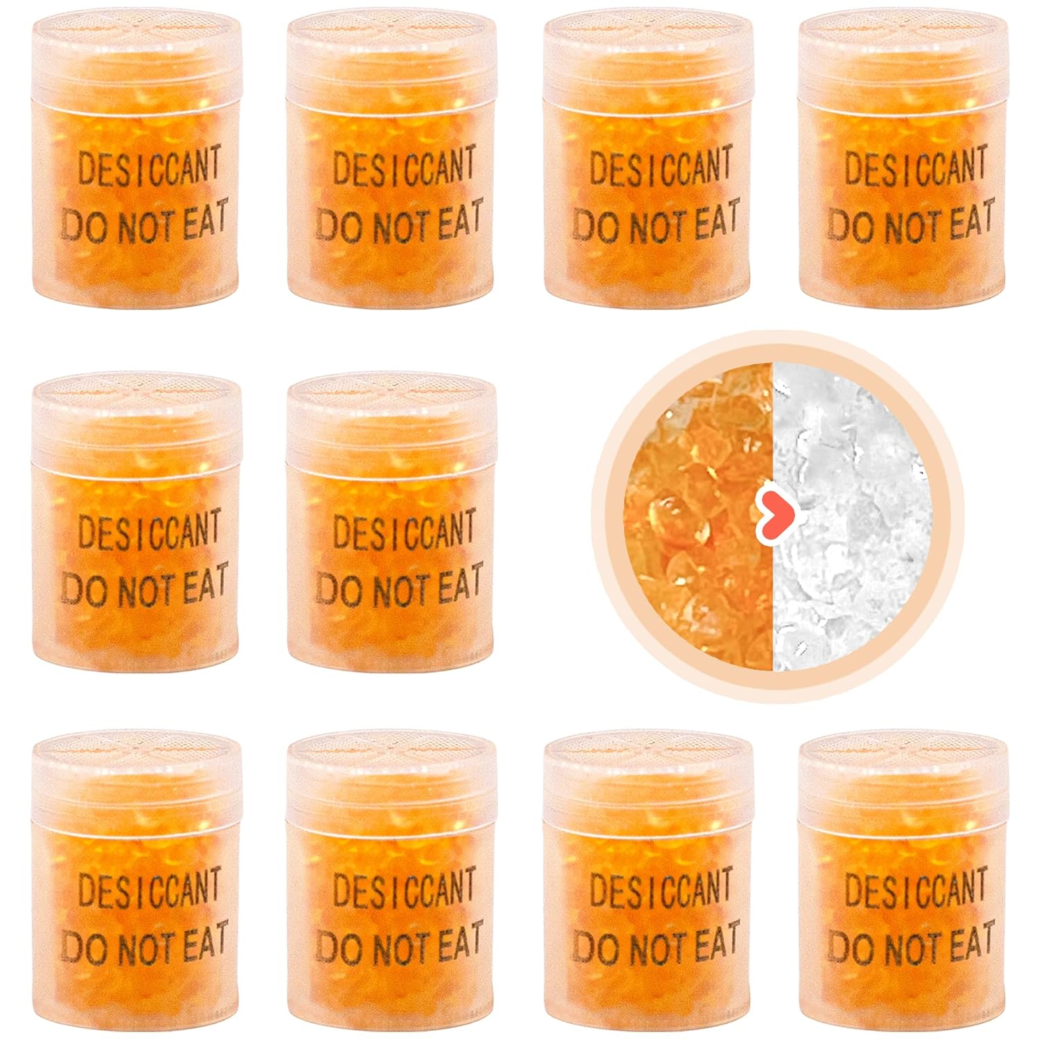 Wisesorb 1 Gram 300 Packs Desiccant Canister, Silica Gel Clear Capsules, Orange to White Indicating Desiccant Capsules, Food Safe Moisture Absorbers for Storage