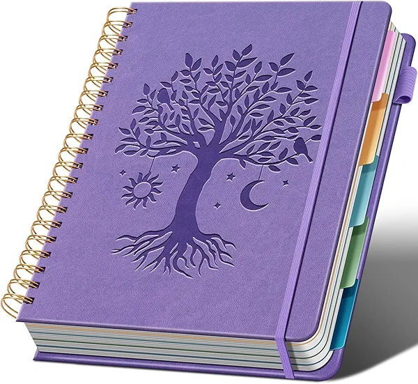Ovesmusl Hardcover Spiral Notebook 8.5" x 11" with 5 Removable Dividers 300 Pages Leather 5 Subject Notebook College Ruled 100GSM Large Spiral Notebooks for Work Thick Lined Journal for Women, Purple