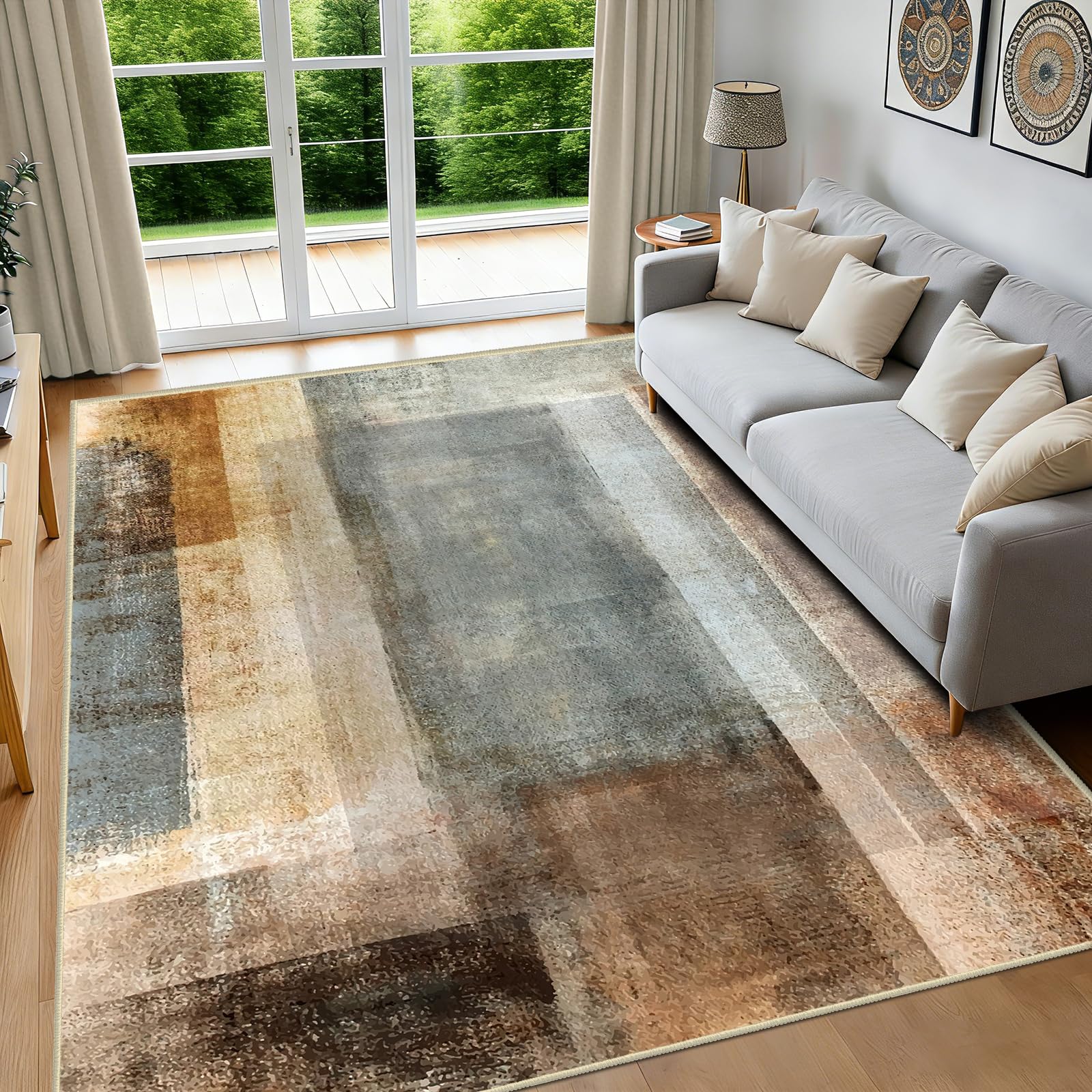 Alfombra Salón Lavable en Lavadora, Alfombra Moderna Abstracta Grande y Suave, Alfombra Dormitorio Antideslizante y Plegable, de Pelo Corto para Comedor y Pasillo, Diseño Artístico