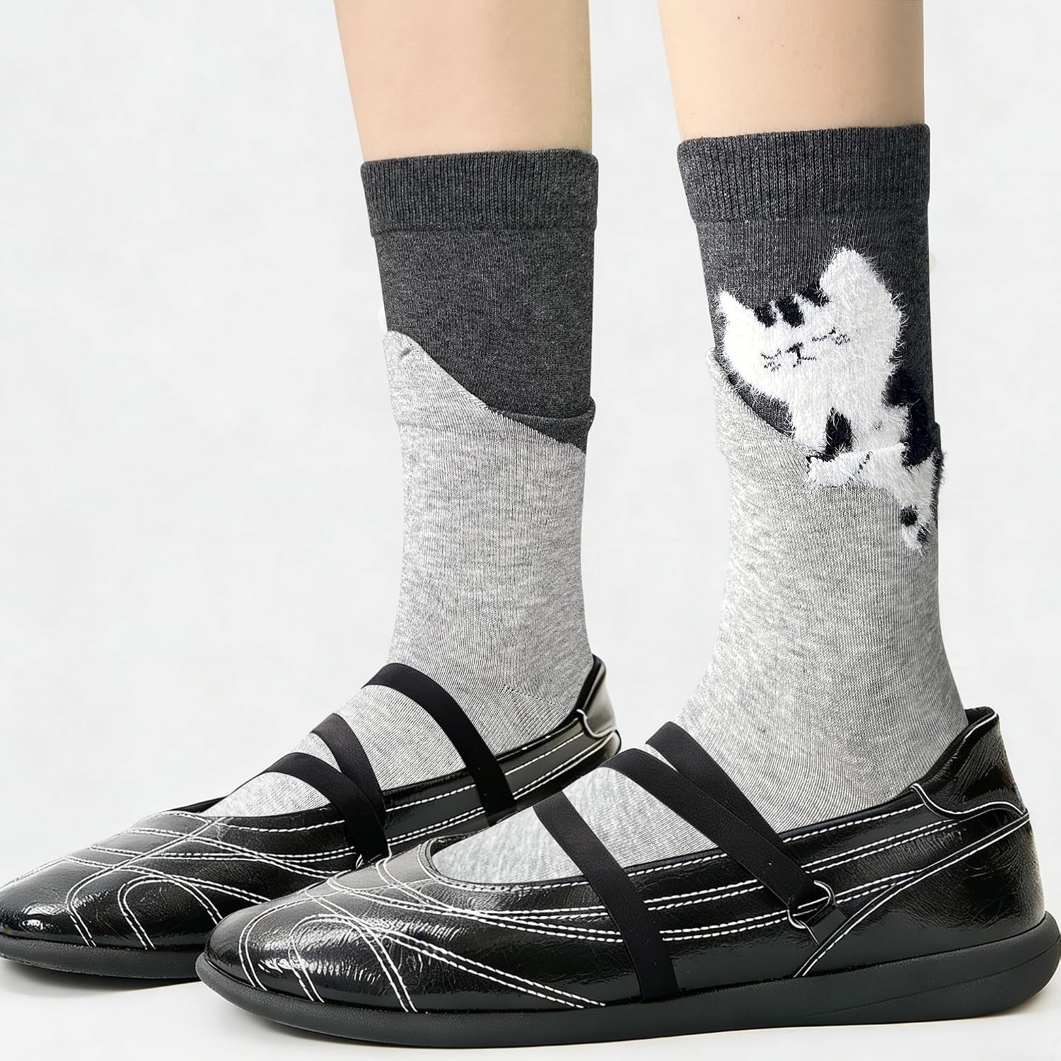 Styluxe Funny Cat Socks for Women, 4-Pair Cute Animal Novelty Crew Socks, Soft Cotton Christmas Birthday Gifts for Cat Lovers