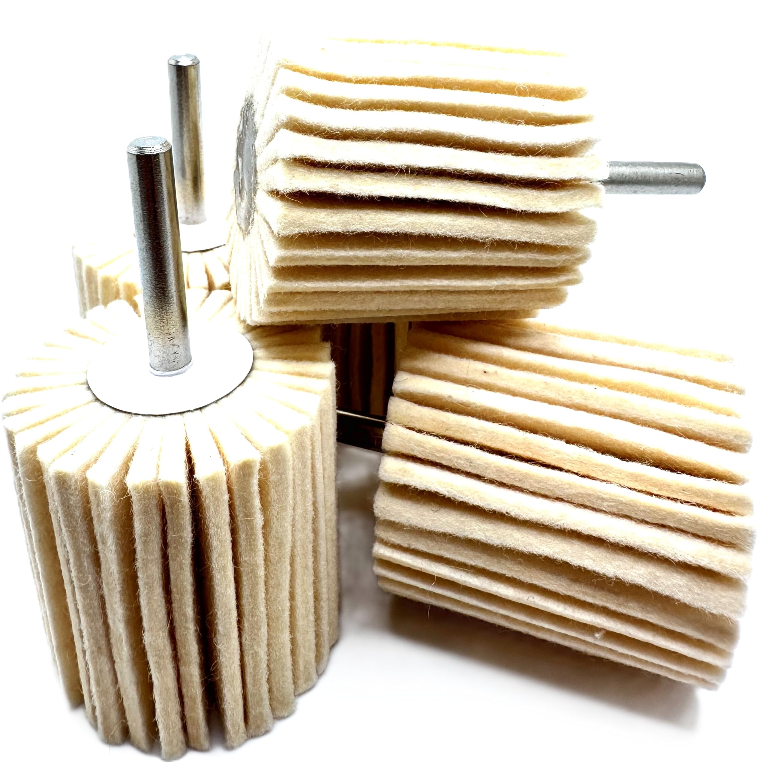 Pro-Graad 5 Pack 2-1/2" X 2-1/2" Felt Flap Wheel with 1/4" Shank Mounted, Perfect for Surface Finishing, Polishing, Buffing Plastics, Stone, Glass,