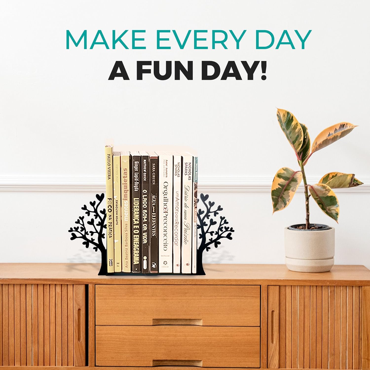 Geguton Heart Tree Bookend – Steel Epoxy-Coated – Decorative Book Support Pair for Living Room, Home Office or Gift