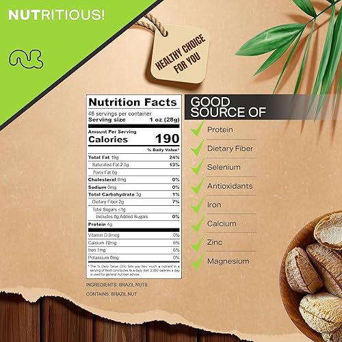 Vista 72 de NUT CRAVINGS - Nueces crudas de Brasil, sin sal, sin cáscara, enteras, (16 onzas - 2 unidades) Nueces a granel empaquetadas frescas en bolsa
