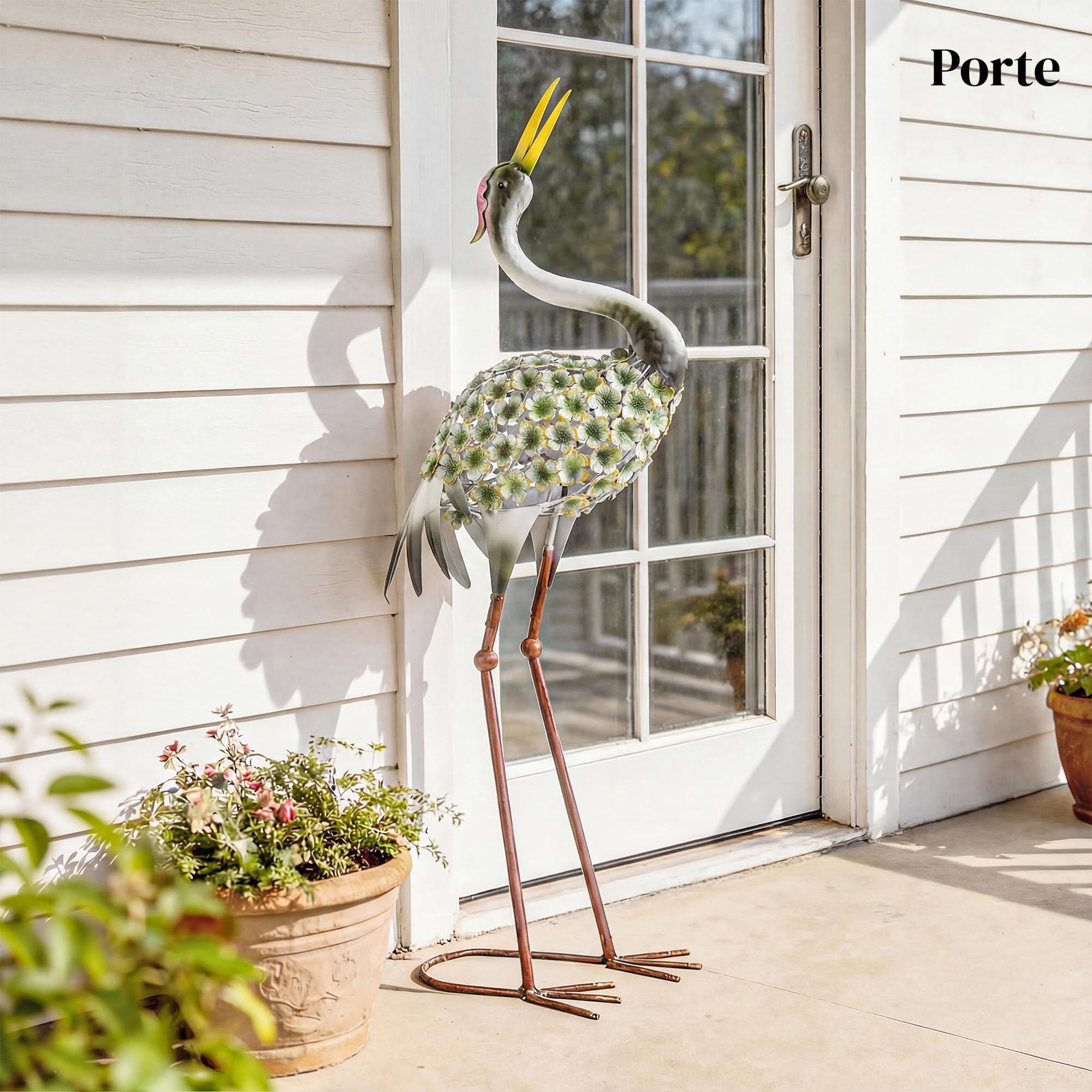 Outsunny Statues de Jardin, Sculpture de Héron, 71 cm, pour Cour, Vert