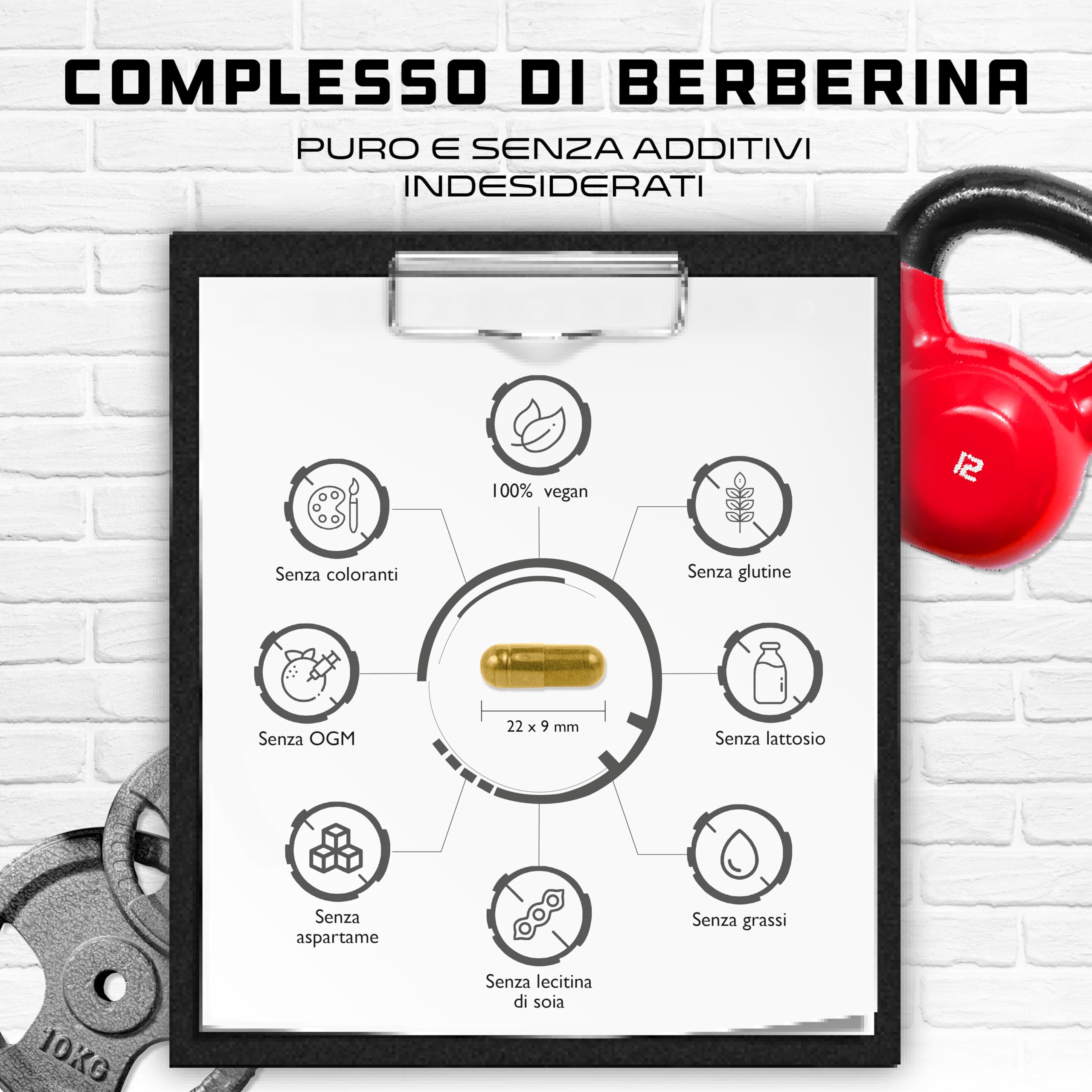 Complesso di Berberina HCL - Dosaggio Elevato con 1120 mg per Dose Giornaliera - Formula GDA con 7 principi attivi - 120 Capsule - Vegan