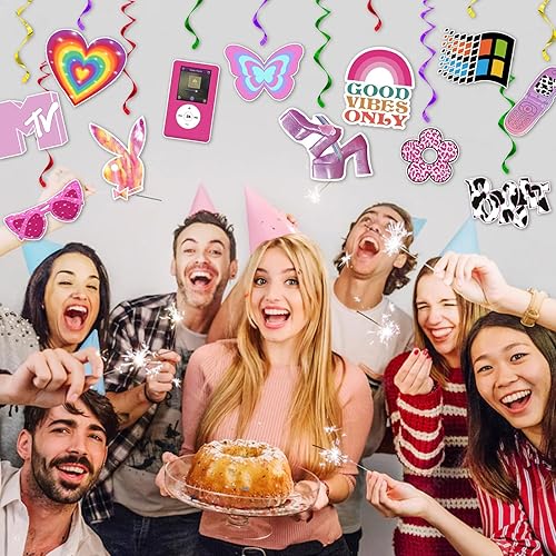 Miniatura 6 de 24 decoraciones de remolino de fiesta rosa Y2k 2000, decoración en espiral colgante, serpentinas de arco iris, corazones, serpentinas de techo,