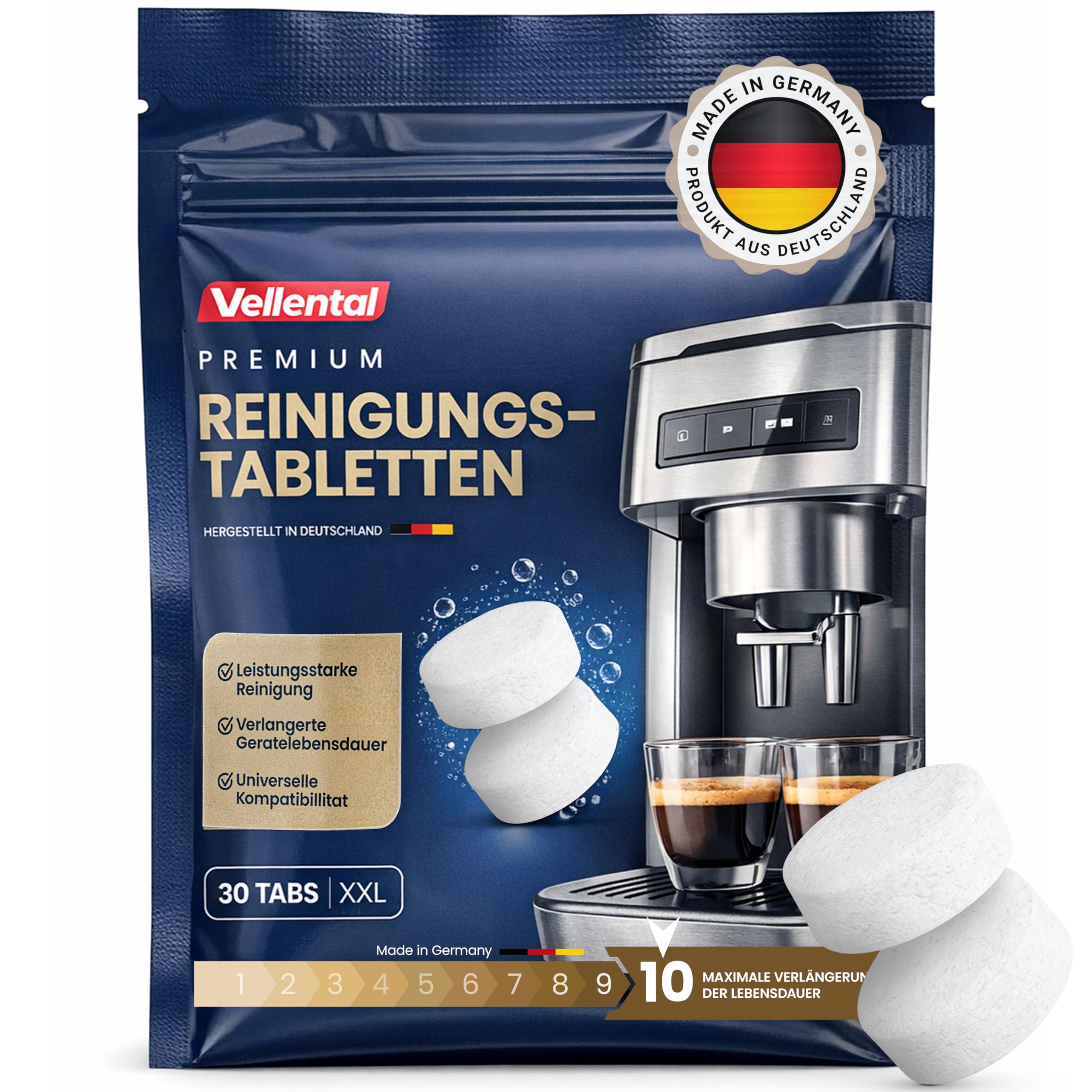 Reinigungstabletten für Kaffeevollautomaten & Kaffeemaschinen (30 Stück) - Reinigungstabs für Delonghi, Siemens EQ-Serie, Jura, Krups, Bosch, Miele, Melitta, Tassimo, WMF