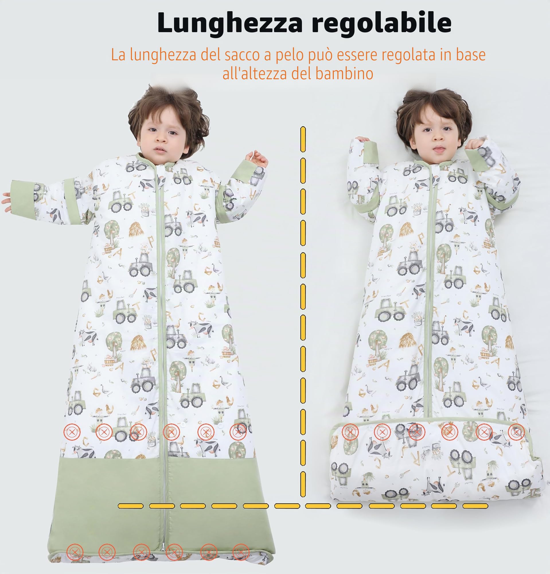 Chilsuessy Sacco a pelo per bambini con maniche staccabili, 2,5 Tog, per l’inverno e tutto l’anno, biologico, per bambini e bambine da 1 a 10 anni