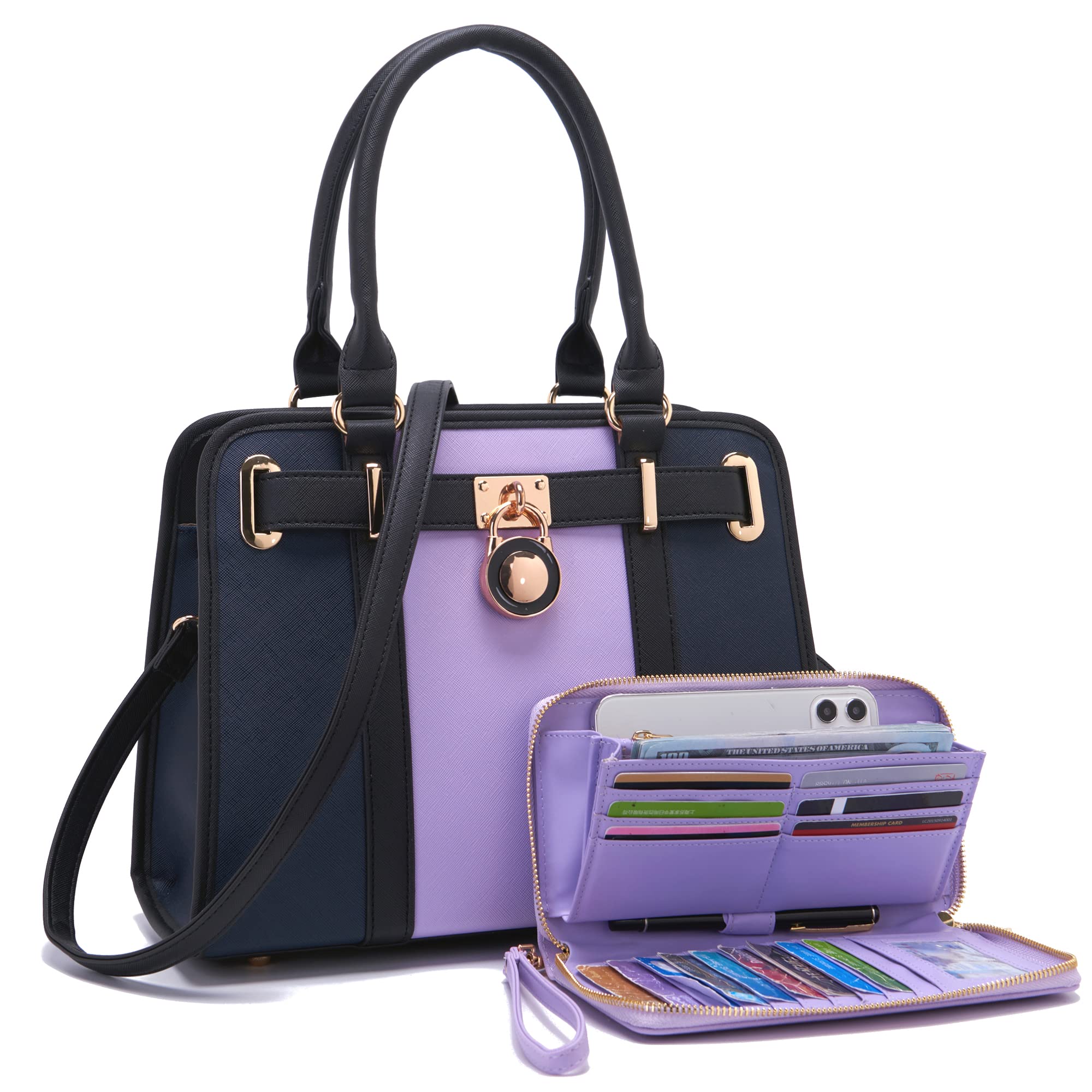 Qiyuer Structured Satchel Tote Handbags Set Women Purses with RFID Wallet | Premium, Sturdy, Spacious, Chic for Daily &amp; Work, Vegan PU Leather, Multi-way Carry, Large Capacity RFID Wallet, Ideal Gift