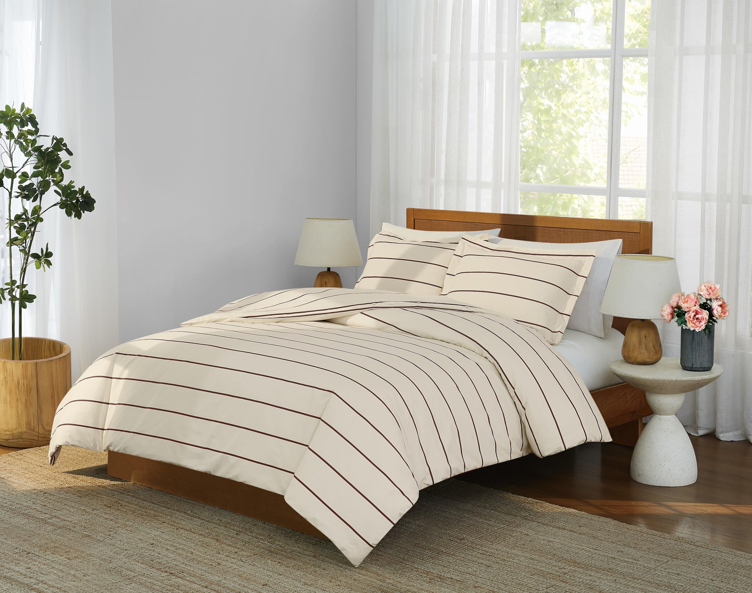 Brooklyn Loom Hayward Stripe Ivory/Brown Twin/Twin XL 2 Piece Comforter Set