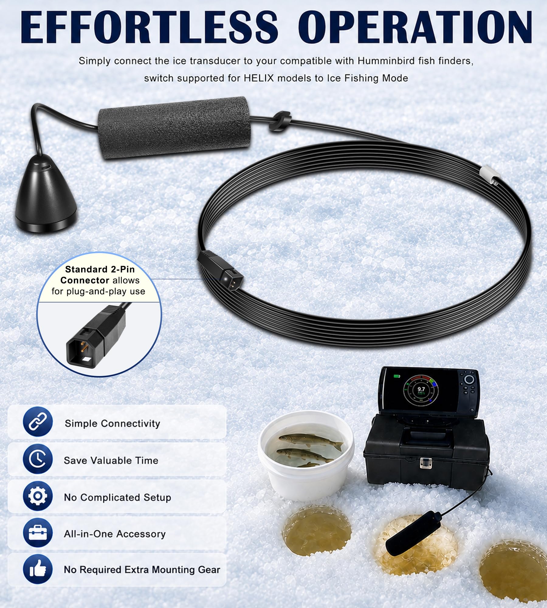 Trasduttore 710211-1 XI 9 20 ICE con sonar a doppio fascio adatto per modelli di lampeggiatore/sonar Humminbird con trasduttore sonar da pesca non Chirp, ICE - 20/60 gradi, 200/83 kHz, lunghezza cavo