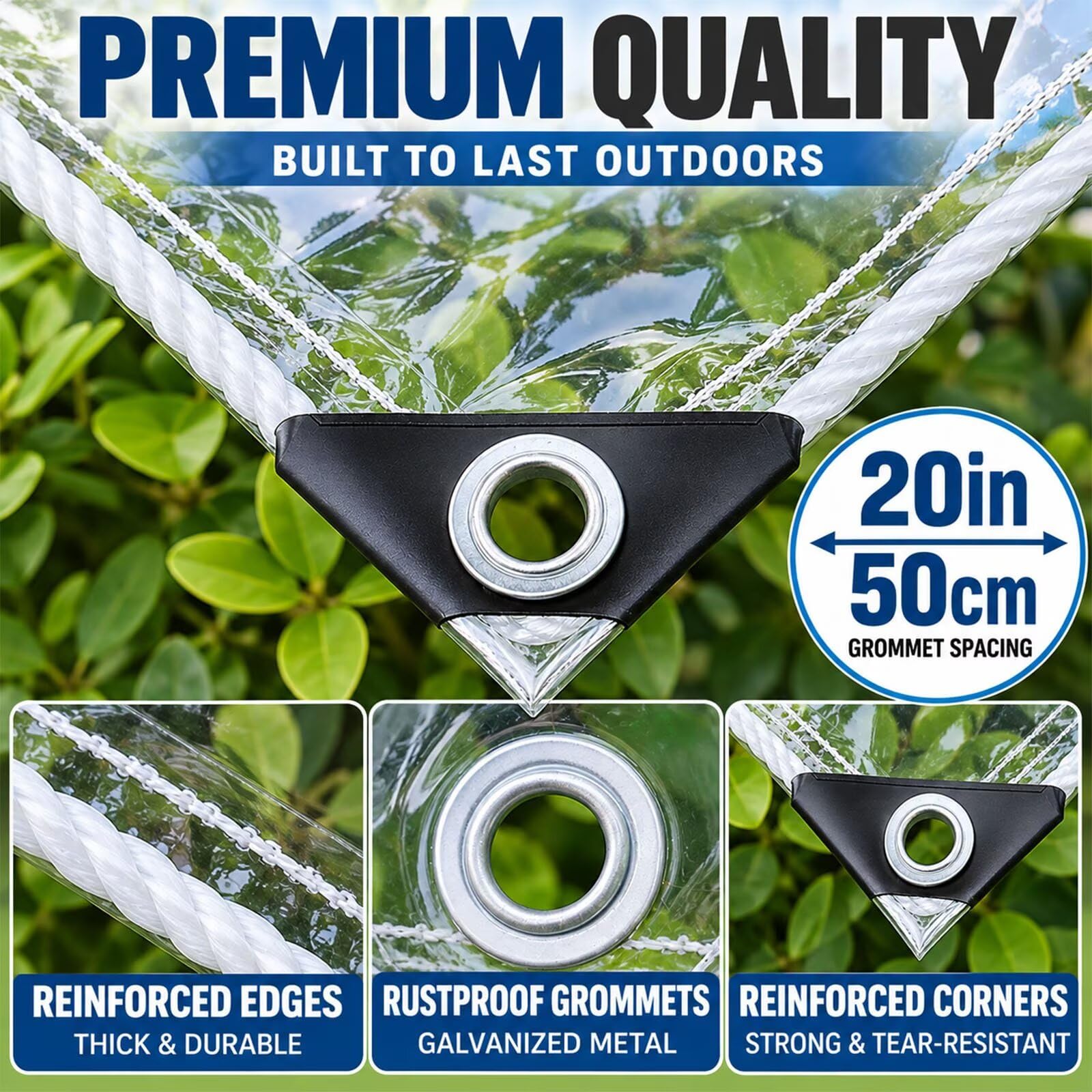 Telo Telone Impermeabile Esterno Occhiellato 2.8x2.9m, Telo PVC Trasparente Rinforzato 500 g/m², Teloni Protettivo Multiuso Resistente UV Antistrappo per Barche Legno Piscina Mobili da Giardino Auto