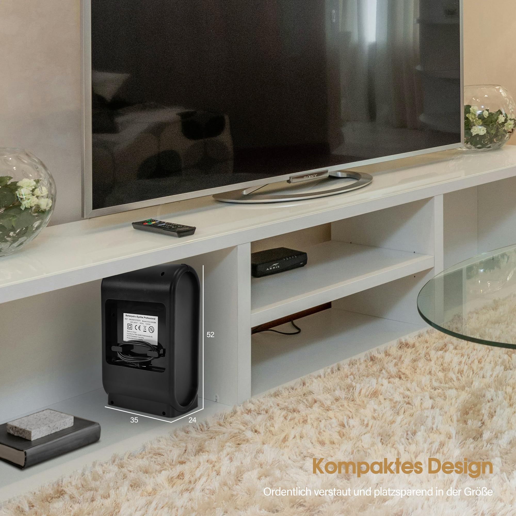 Barberpub Elektrische Kehrbesen Haarsauger mit Sensor Automatisch S200BK, Saugroboter mit Kabel, Stabstaubsauger & Haarstaubsauger, Bodenstaubsauger Friseur Profibedarf Salonbedarf, 1400 W (Schwarz)
