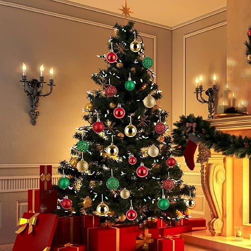 Miniatura 5 de NJN - Adornos de bolas de Navidad, 100 unidades, juego de adornos de Navidad, bolas inastillables dentro de una caja con asa y envueltas para