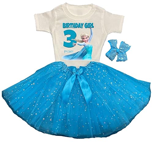 Elsa Birthday Party 3rd Birthday Tutu Outfit Girl Birthday Shirt Personalized Turquoise Elsa