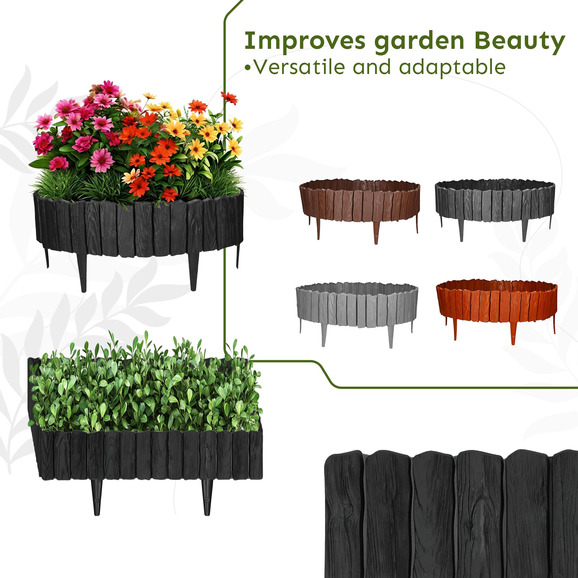 GARDENIX Black Lawn Edging - 2.3m/7.4ft Flexible Garden Edging for Flower Beds, Lawn, Patio & Pavement - Easy Install border, No Digging, Weather-Resistant Plastic, Wood Effect Garden Fence — view 5