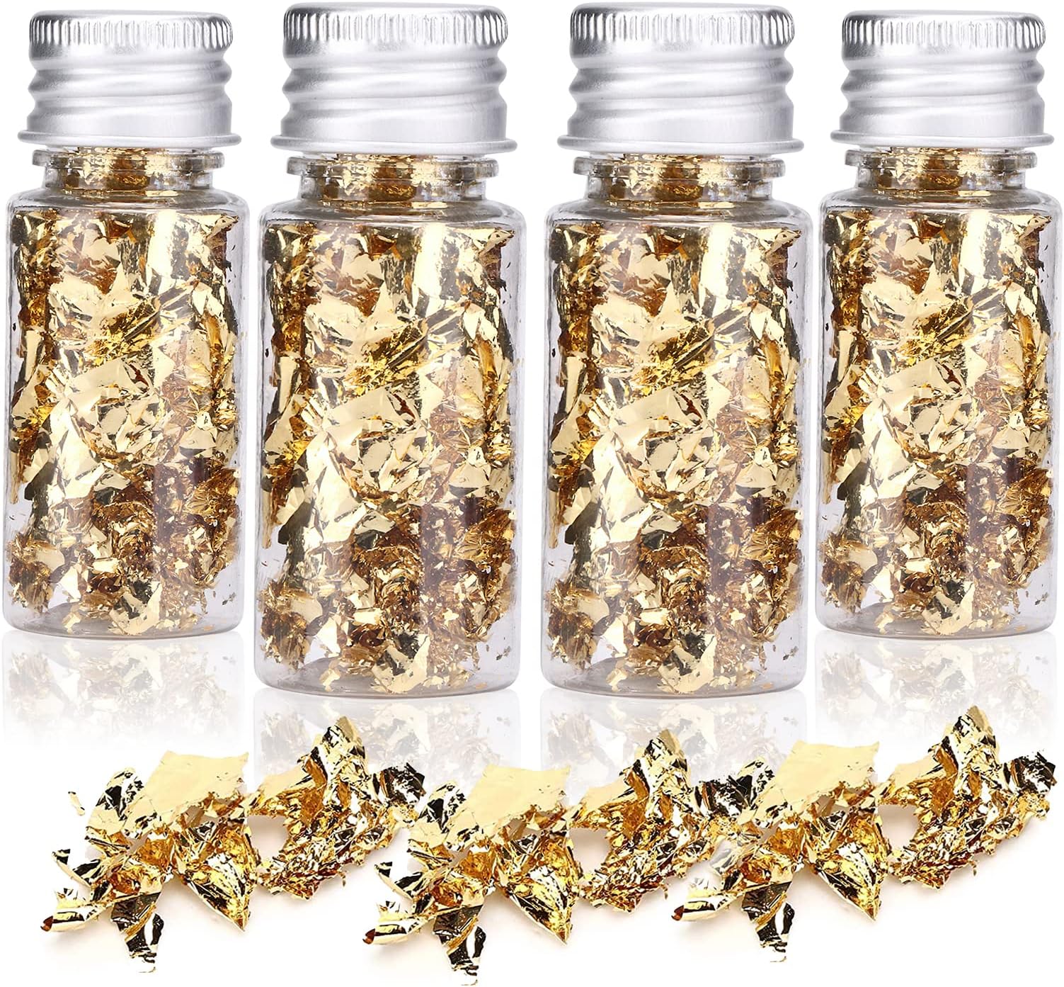 Edible Gold Leaf, Gold Leaf Cake Decoration Gold Flakes Food Gold Foil Decoration Baking Gold Foil Decor Chocolates Decor Gold Leaf Sheets for Cooking Dessert Decoration Crafts Makeup (4Pcs)
