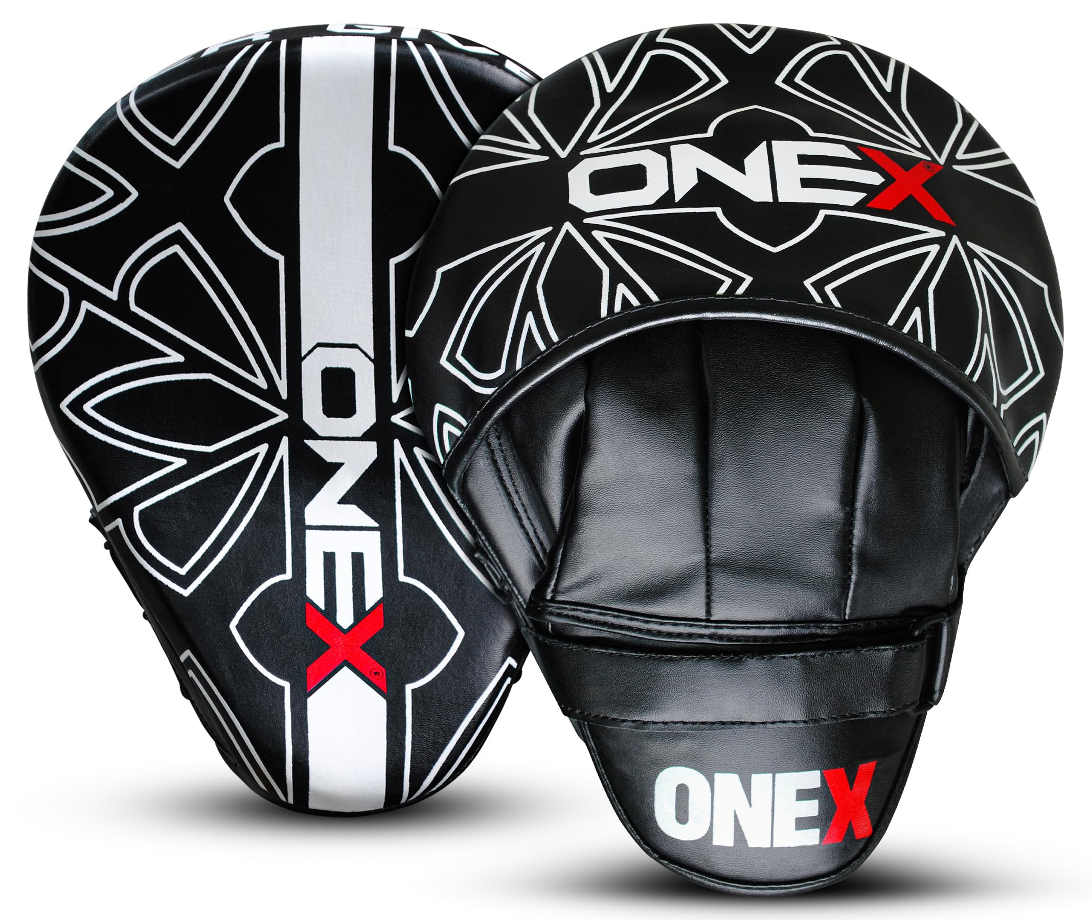 ONEX Curved Focus Pads and Gloves Set for Adults – Lightweight 23cm Boxing Mitts with Secure Grip & Shock Absorption – PU Target Pads for Muay Thai, Kickboxing, MMA & Martial Arts Training (BLACK)