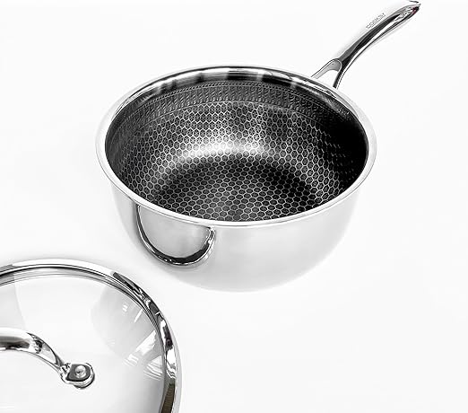 3.0 Quart Honeycomb Surface Hybrid Stainless Steel Saucepan with Lid