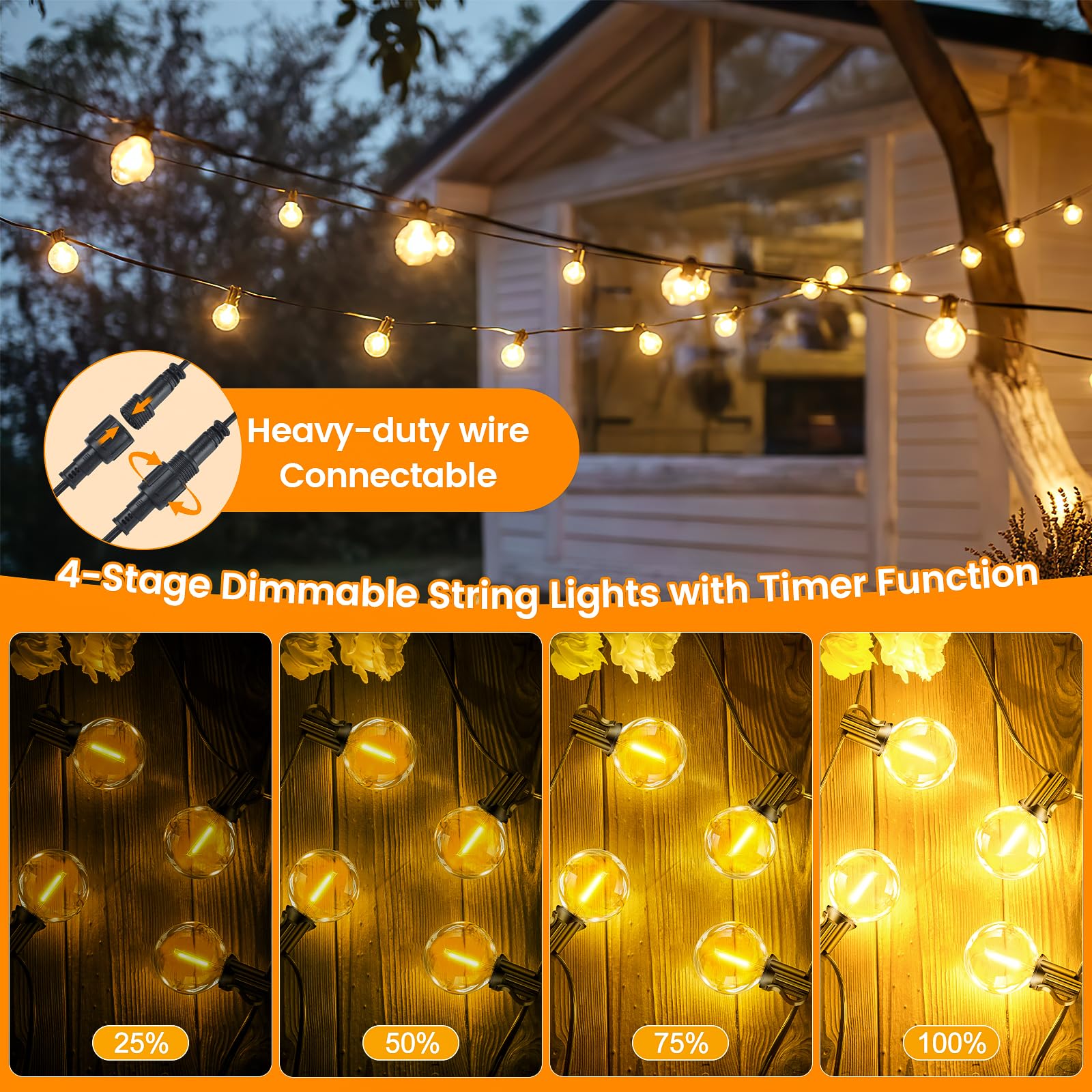 Lichterkette Außen Strom mit Fernbedienung - 60M Outdoor Lichterketten G40 Glühbirnen Dimmbar IP44 Wetterfest Warmweiß Aussen Lichterkette für Garten Party Terrasse Balkon Hochzeit