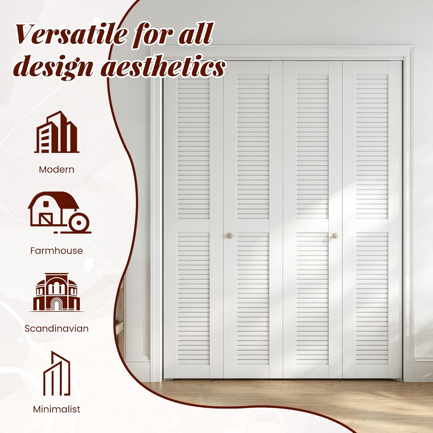 SMARTSTANDARD 60x80 Inch Louvered Bifold Closet Door, Pre-Assembled Folding Doors with Complete Hardware Kit, Easy Installation for Bedroom & Pantry, White MDF PVC Surface