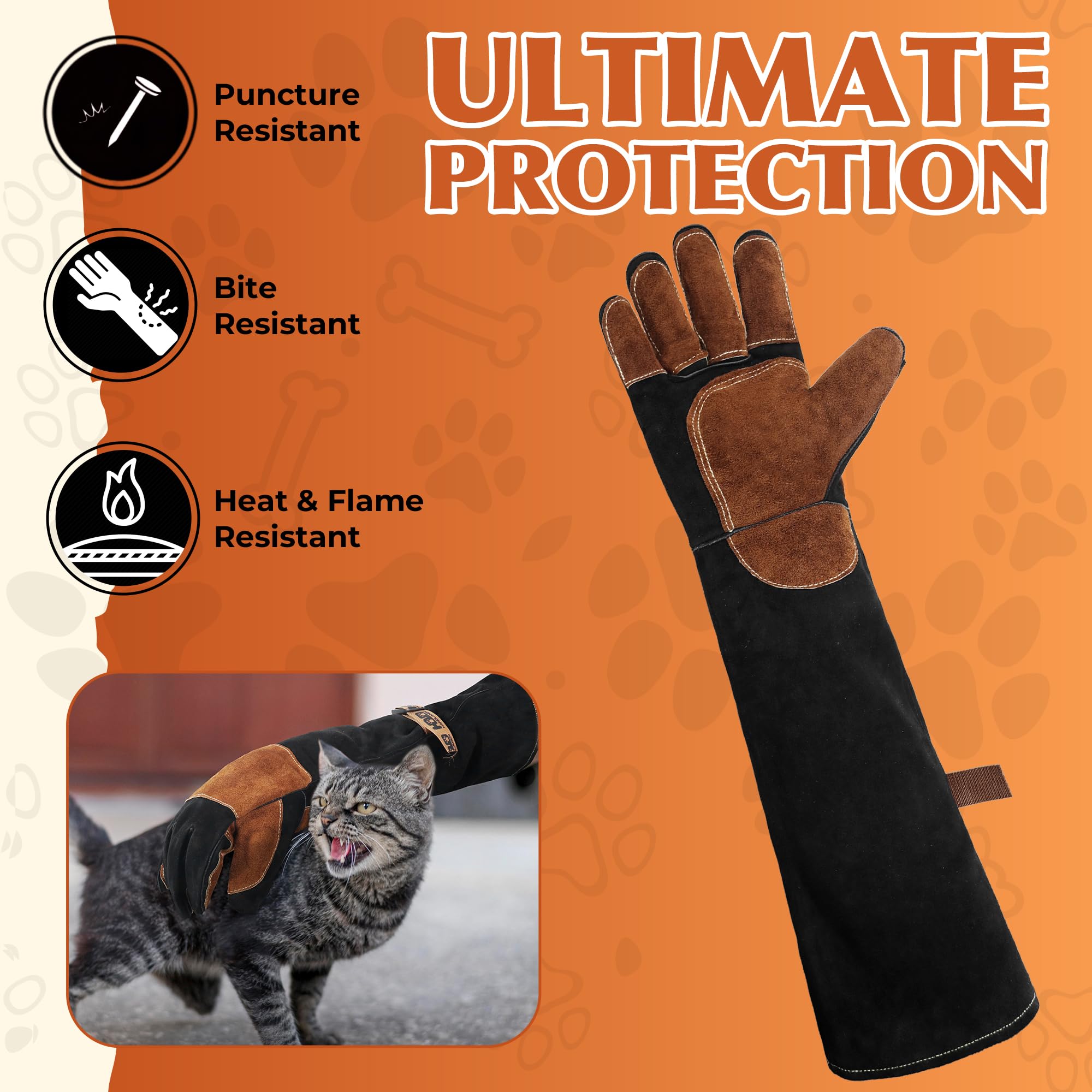 HANDLANDY 16 Inches Animal Handling Gloves, Bite Proof Scratch Resistant Cat Dog Pet Gloves, for Rose Pruning Gardening - Image 4