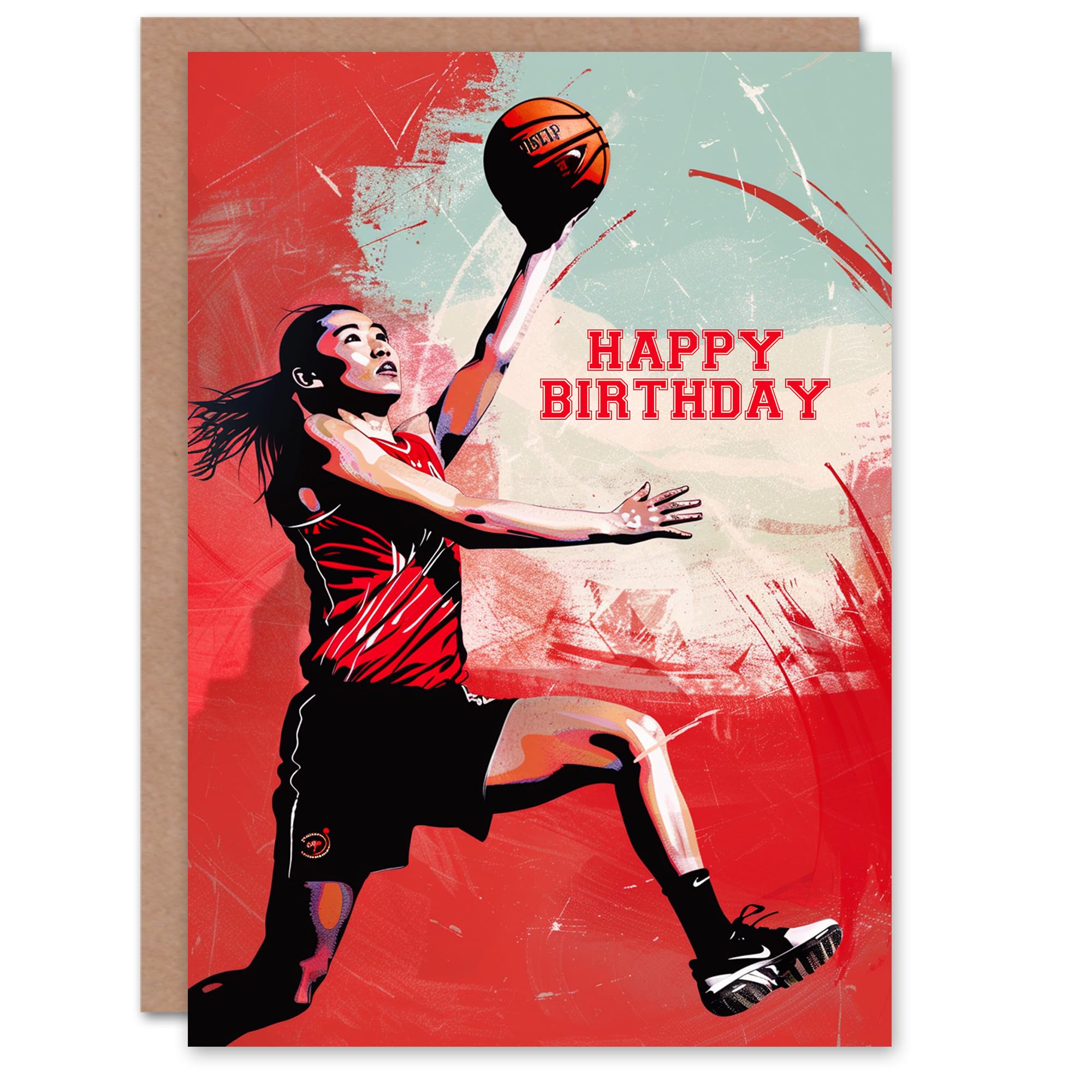 Female Basketball Player Sport Vertical Jump Birthday Card