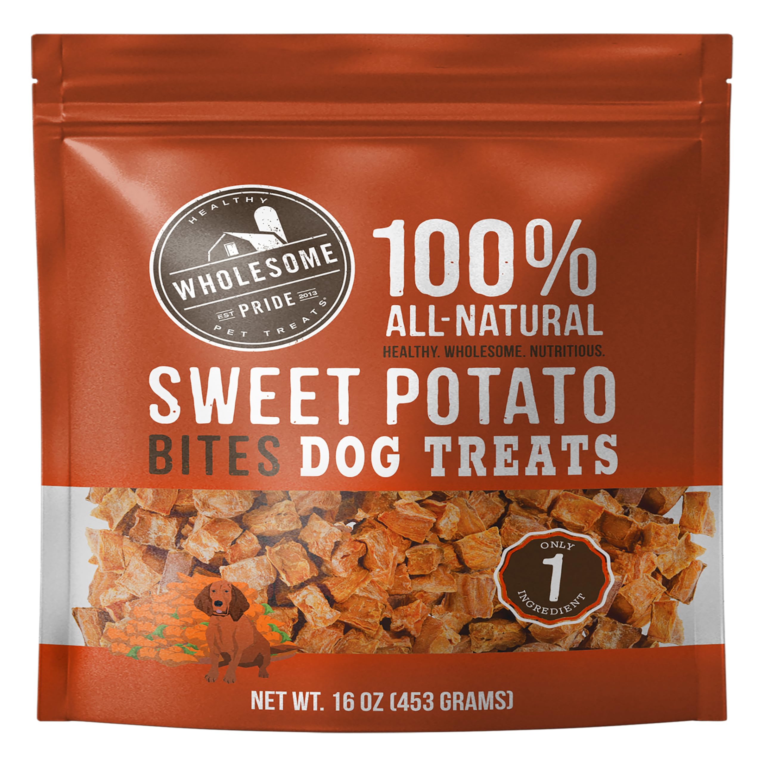 Wholesome Pride Sweet Potato Bites 100% All-Natural Single Ingredient Dog Treats, 16 oz