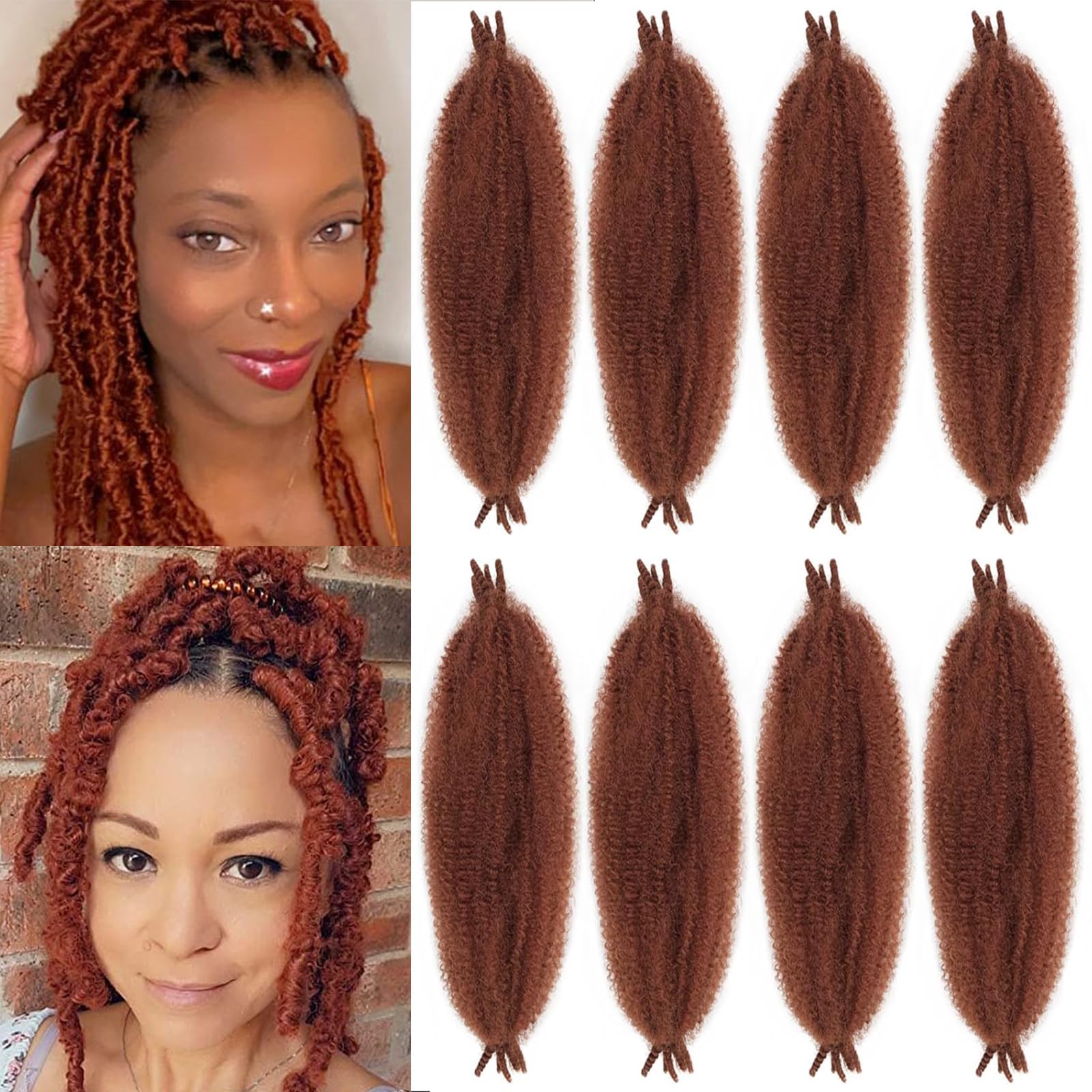 Marley Twist Braiding Hair 24 Inch Kinky Cuban Twist Hair 350 Springy Afro Twist Hair 8 Packs Gingger Wrapping Hair for Soft Locs Pre Fluffed Spring