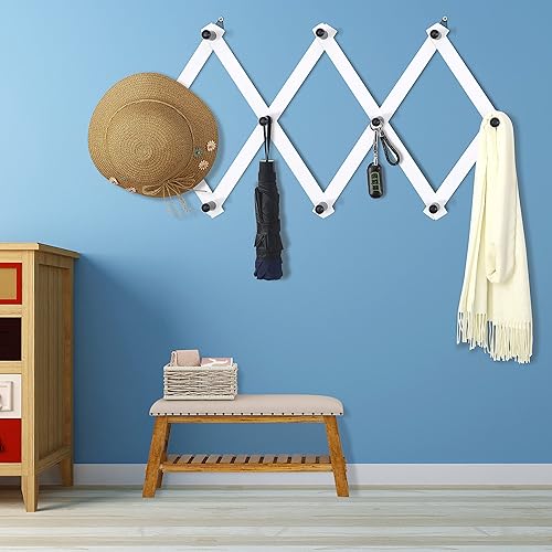 Miniatura 2 de Dseap Percha de pared de acordeón Perchero expandible de pared de madera de 16 pulgadas de alto, soporte para sombreros, gancho de acordeón para