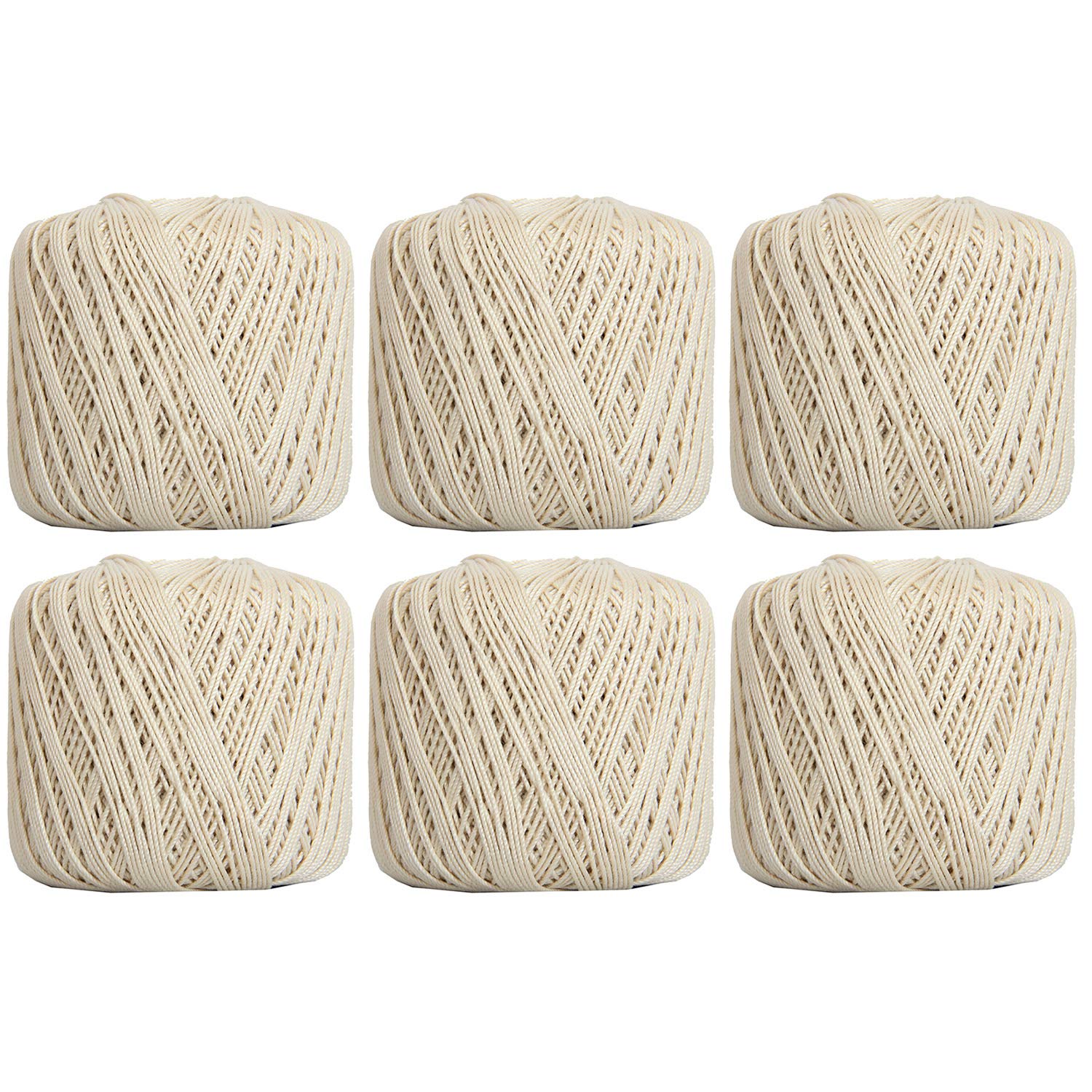 ThreadArt 100% Cotton Crochet Thread Size 3, 6 Ball Pack, Natural 2
