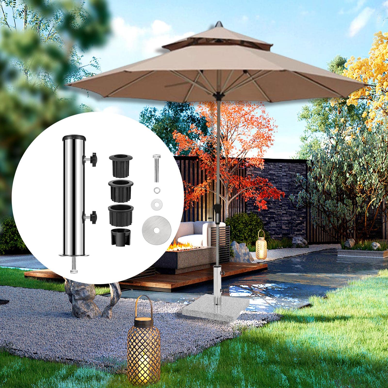 Perfk Support de Base Tube en Acier Inoxydable Pour Parapluie - Porte Terrasse Pour Jardin à, Monotrou Fixe