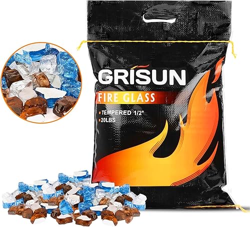 Vista 152 de Grisun Vidrio ignífugo para cuenco de fuego, 1/2 pulgada de alto, 10 libras, brillo reflectante, rocas de vidrio templado para gas natural o Verde